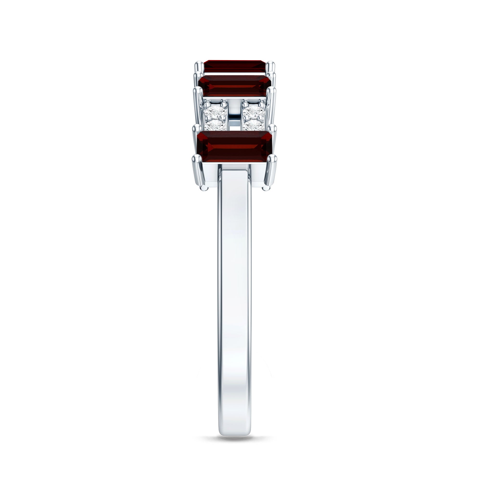 Natural Baguette Garnet Half Eternity Band with Diamond AAA - Rosec Jewels