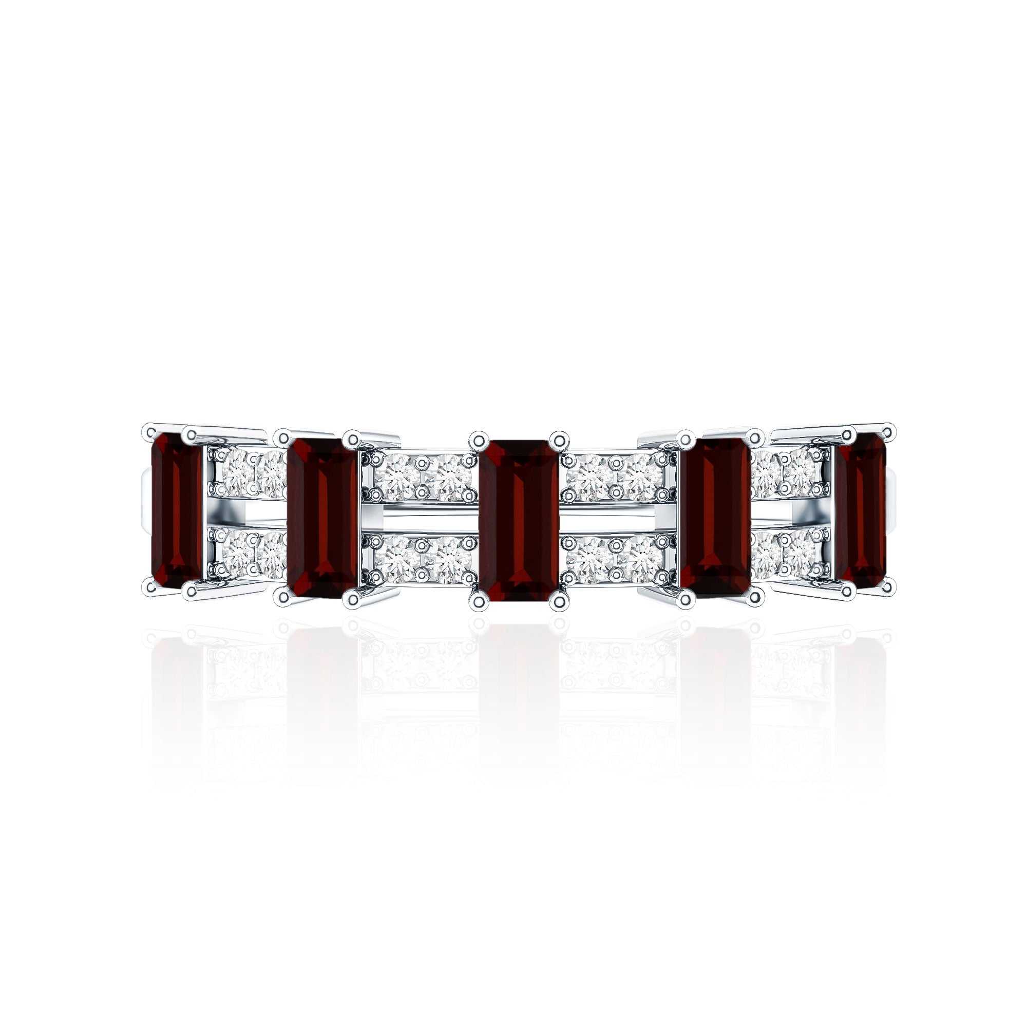 Natural Baguette Garnet Half Eternity Band with Diamond AAA - Rosec Jewels