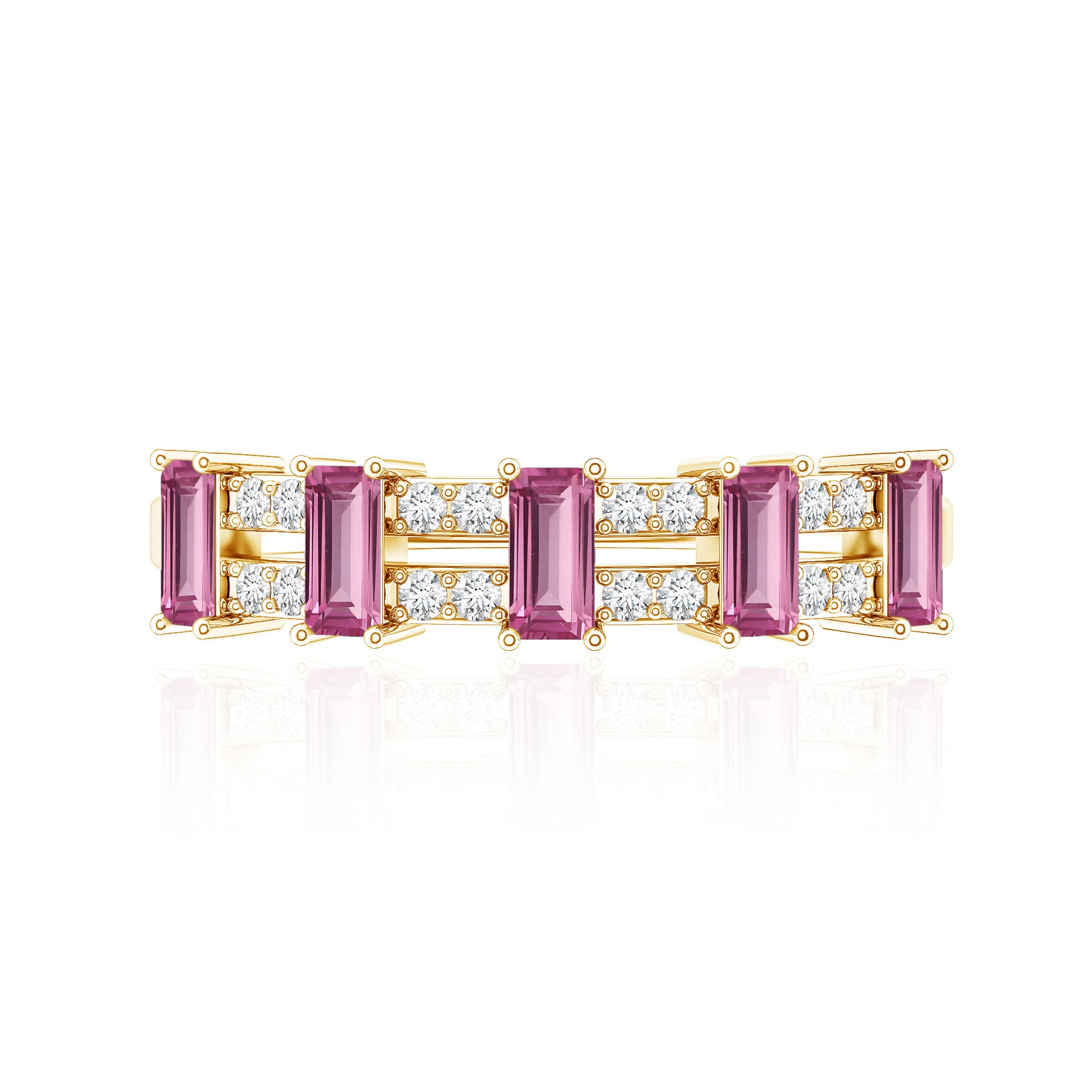 Natural Pink Tourmaline Wide Half Eternity Ring with Diamond AAA - Rosec Jewels