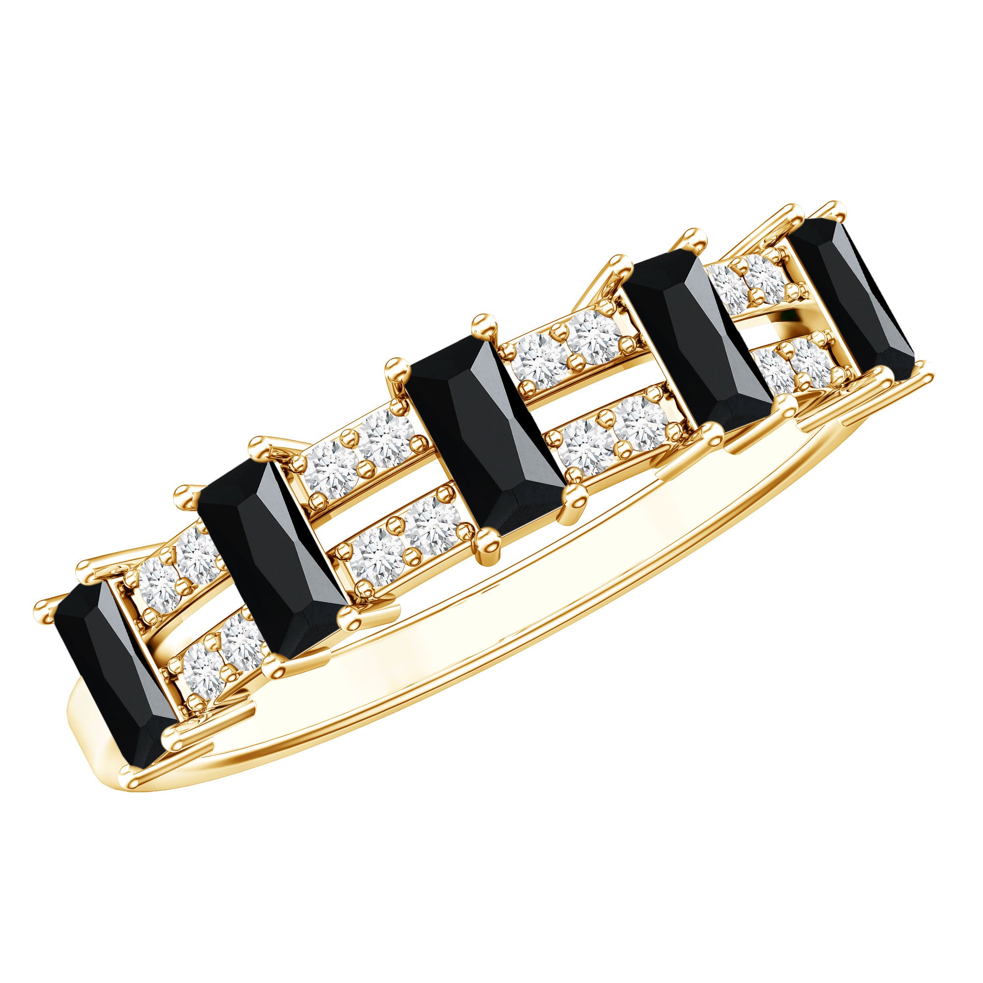 Real Black Spinel and Diamond Wide Band Ring AAA - Rosec Jewels