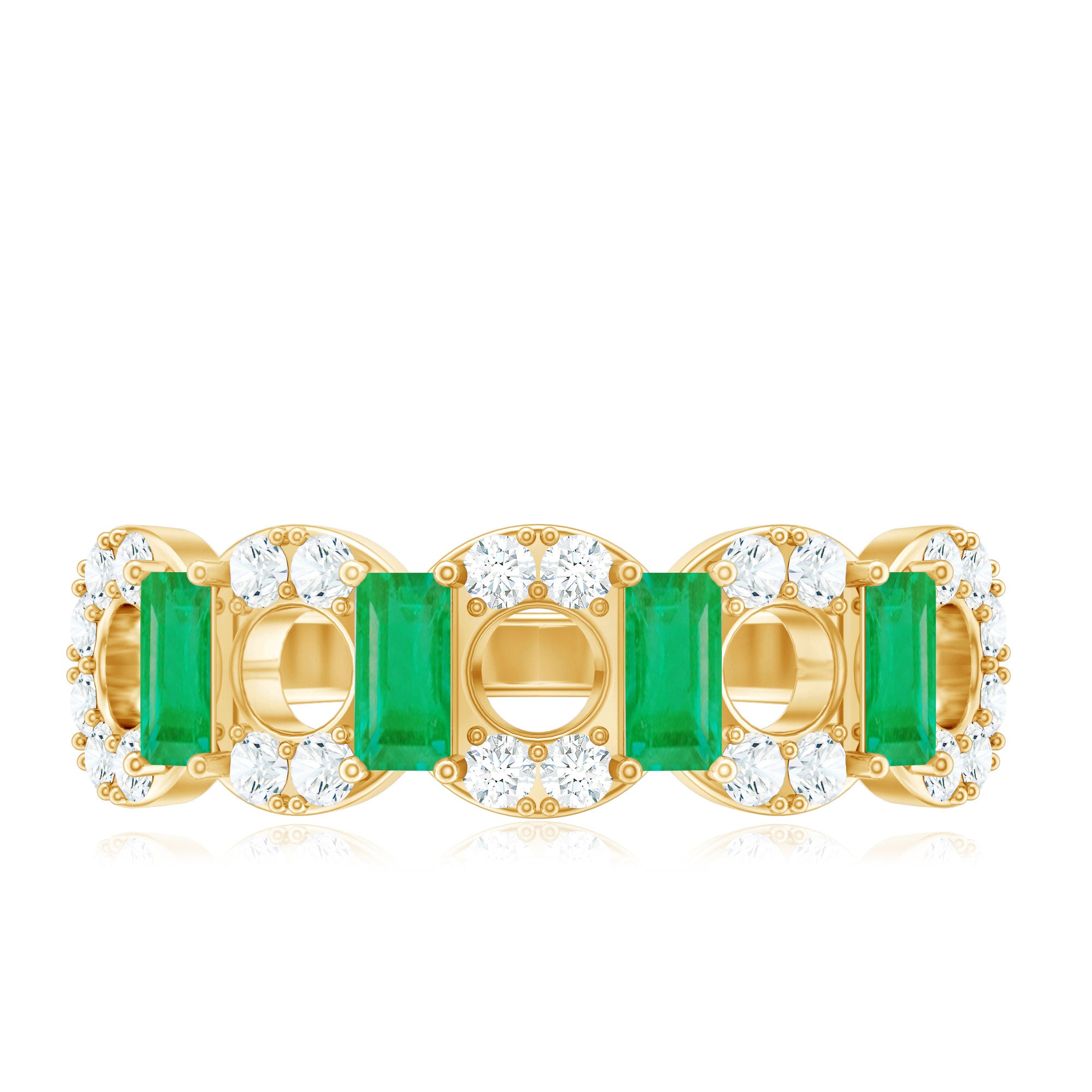 Natural Baguette Emerald Diamond Art Deco Half Eternity Ring AAA - Rosec Jewels