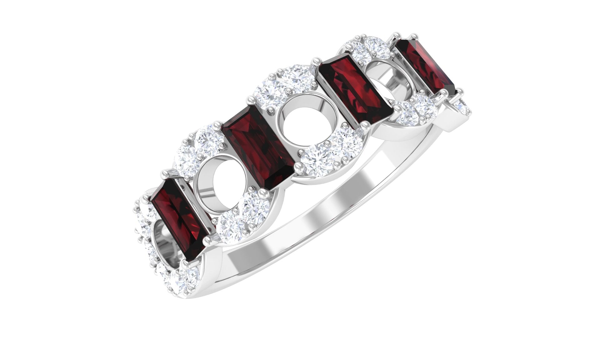 Certified Real Baguette Garnet Half Eternity Band with Diamond AAA - Rosec Jewels