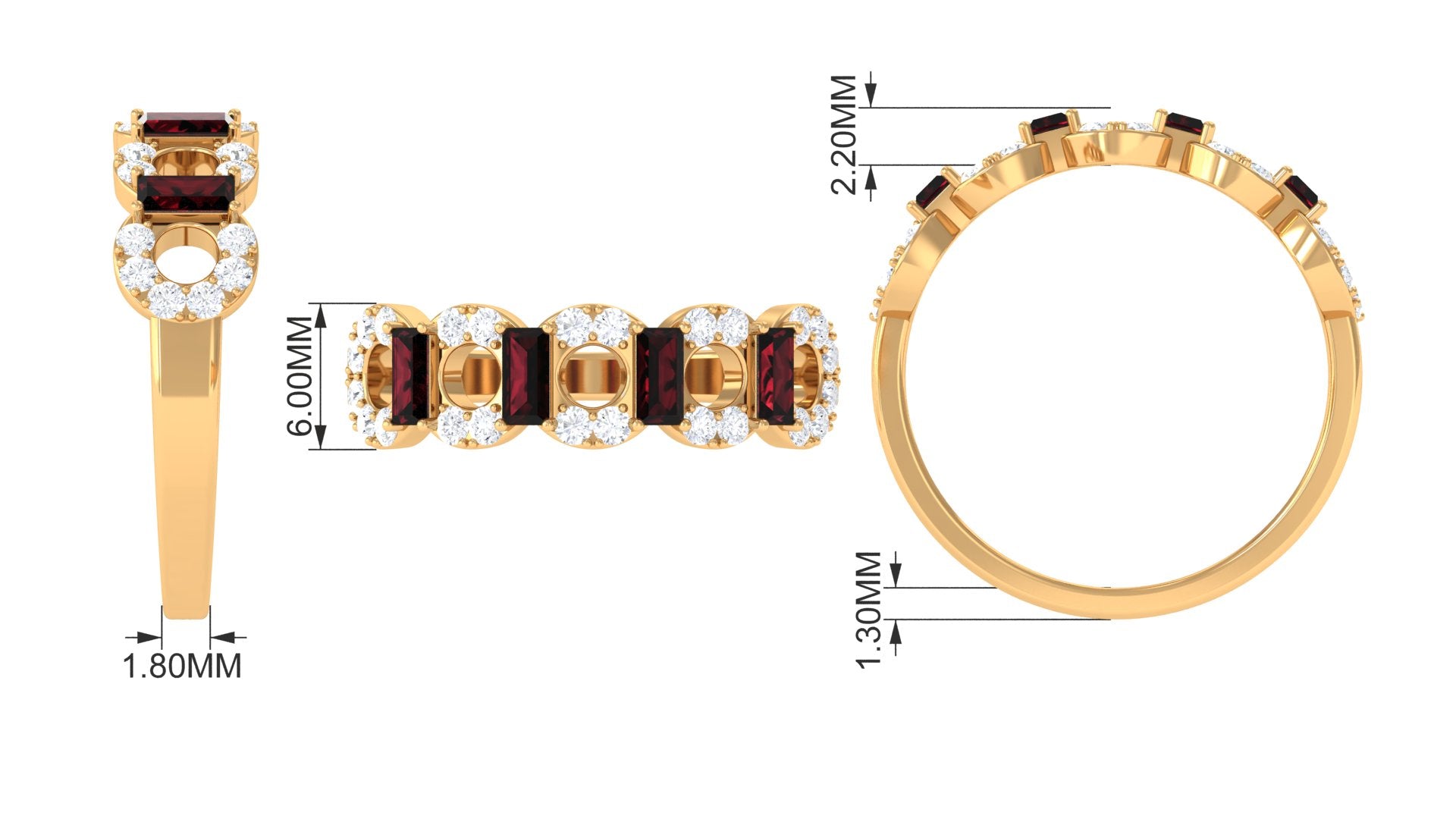 Certified Real Baguette Garnet Half Eternity Band with Diamond AAA - Rosec Jewels