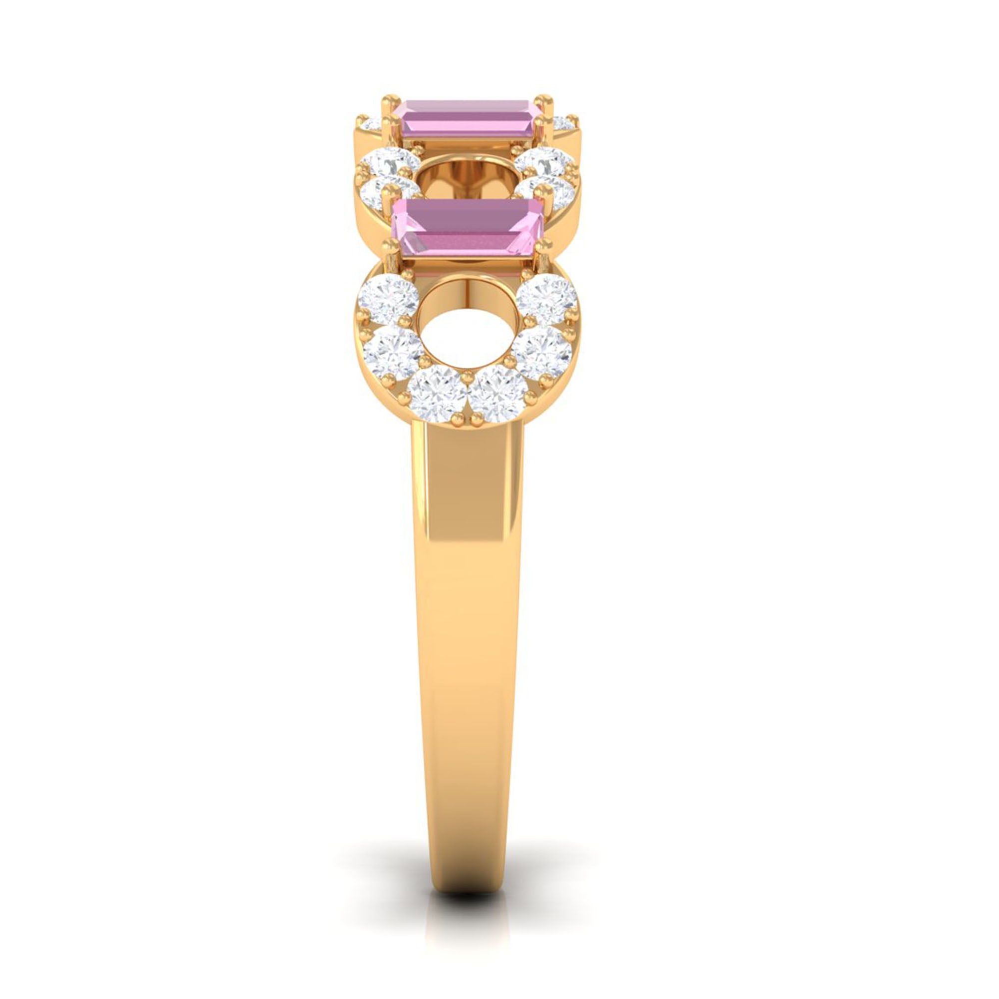 Real Pink Tourmaline Art Deco Half Eternity Ring with Diamond AAA - Rosec Jewels