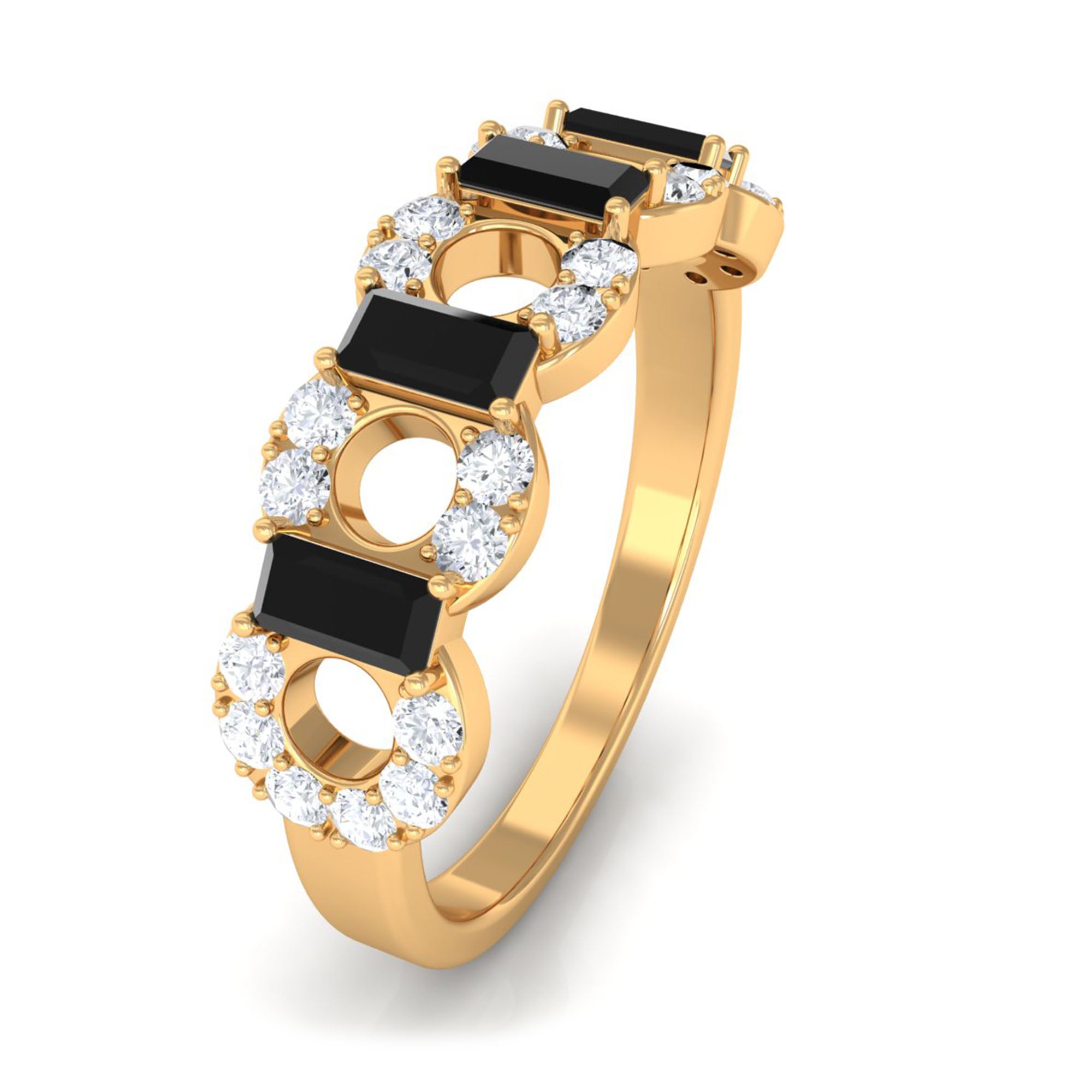 1 CT Black Spinel and Diamond Half Eternity Ring AAA - Rosec Jewels