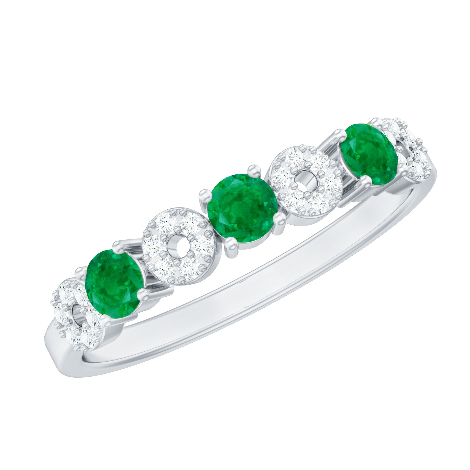 Natural Emerald Diamond Half Eternity Anniversary Ring with Certificate AAA - Rosec Jewels