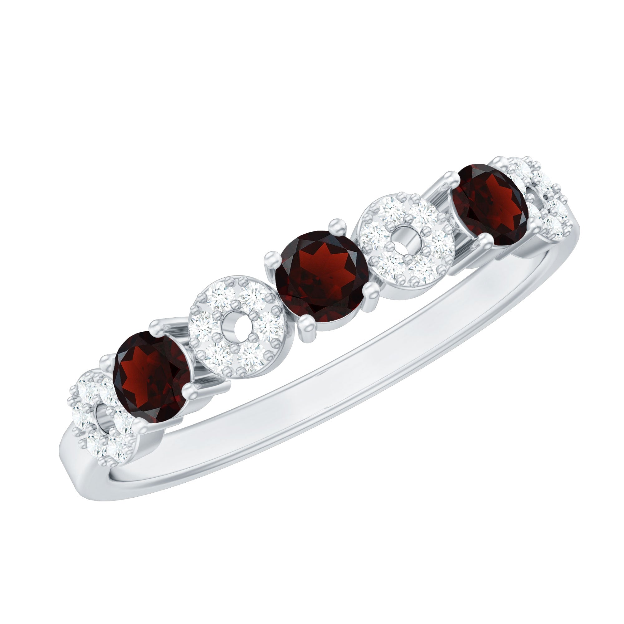Rosec Jewels-Natural Garnet Diamond Half Eternity Ring with Certificate