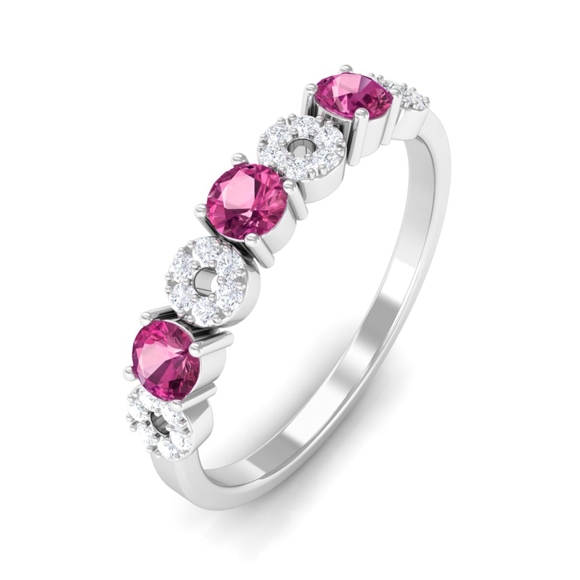 Rosec Jewels-Semi Eternity Ring with Pink Tourmaline and Diamond