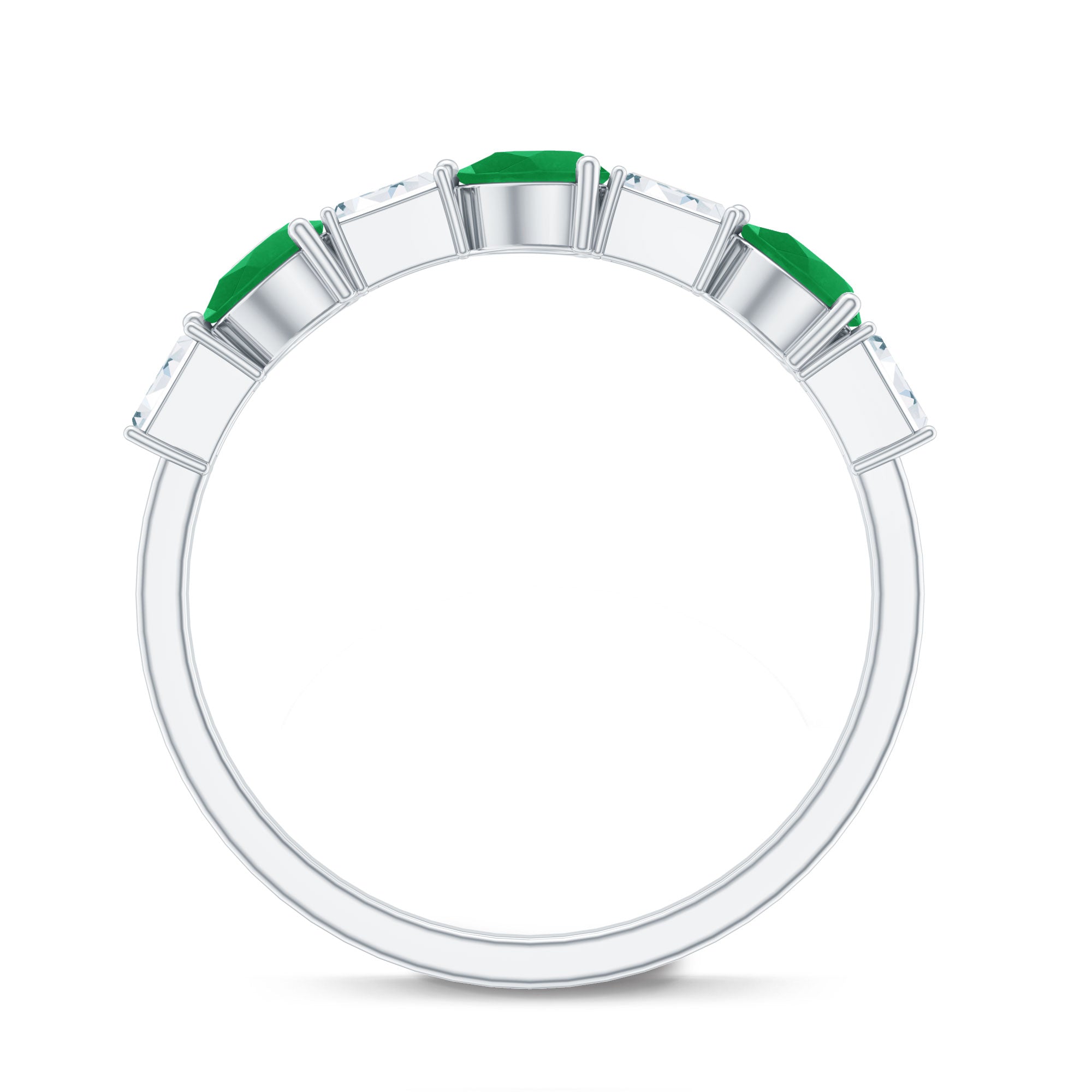 Certified Natural Emerald Diamond Half Eternity Anniversary Ring in East West Style AAA - Rosec Jewels