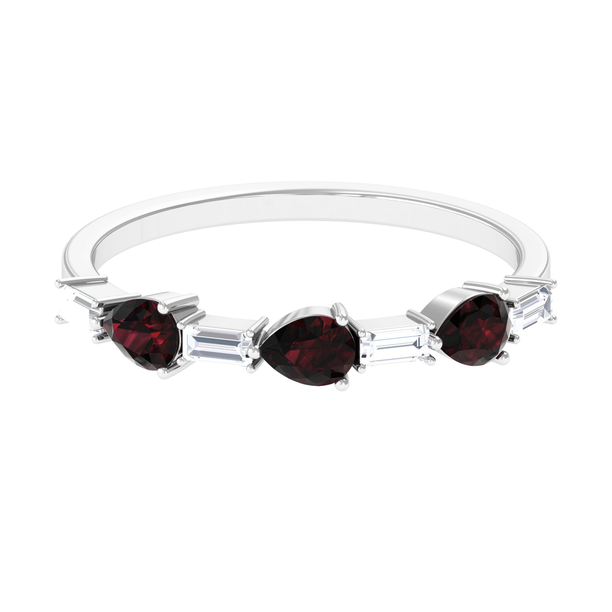 Natural Garnet Diamond Half Eternity Ring in East West Style