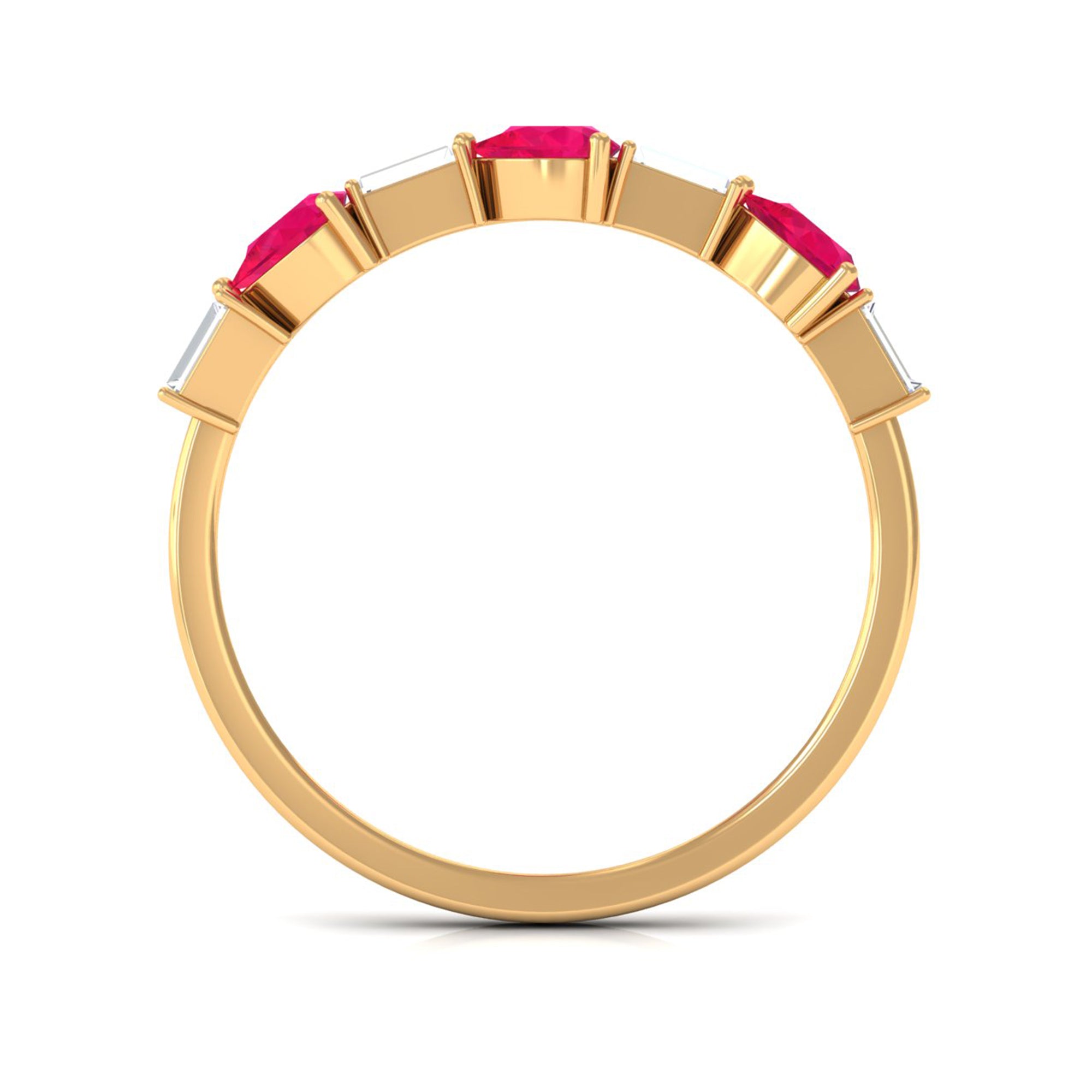 East West Style Pear Shape Ruby Half Eternity Ring with Baguette Diamond AAA - Rosec Jewels
