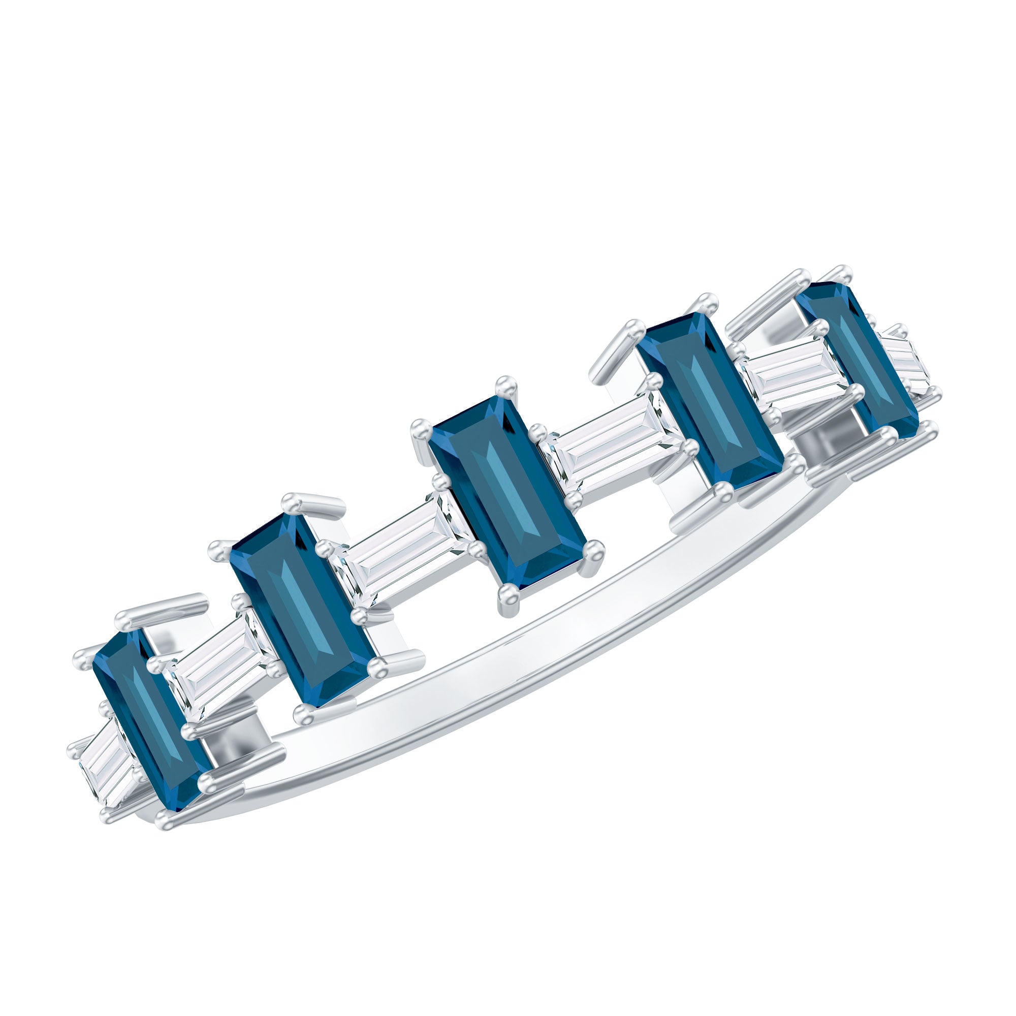 London Blue Topaz and Diamond Baguette Eternity Band Ring AAA - Rosec Jewels