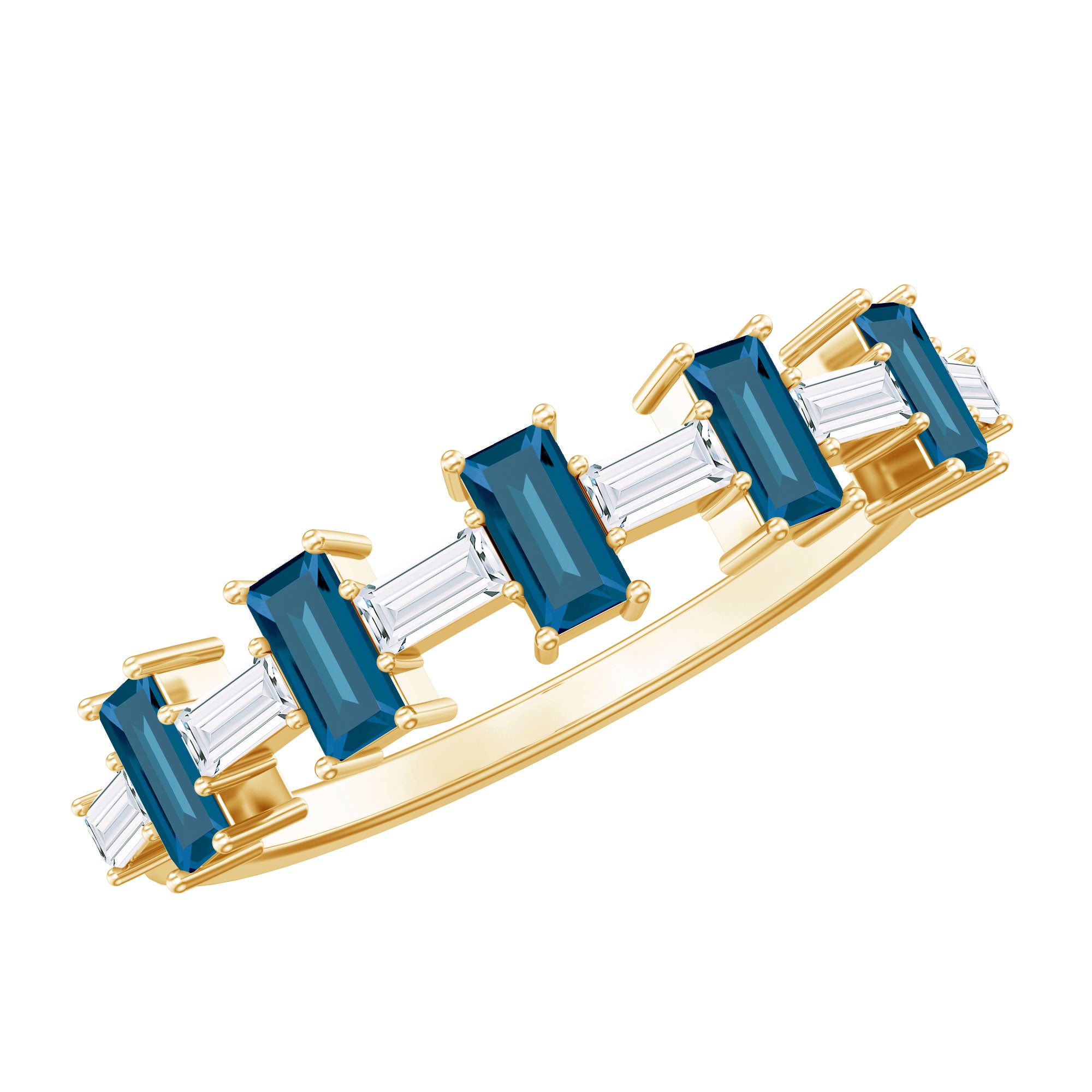 London Blue Topaz and Diamond Baguette Eternity Band Ring AAA - Rosec Jewels