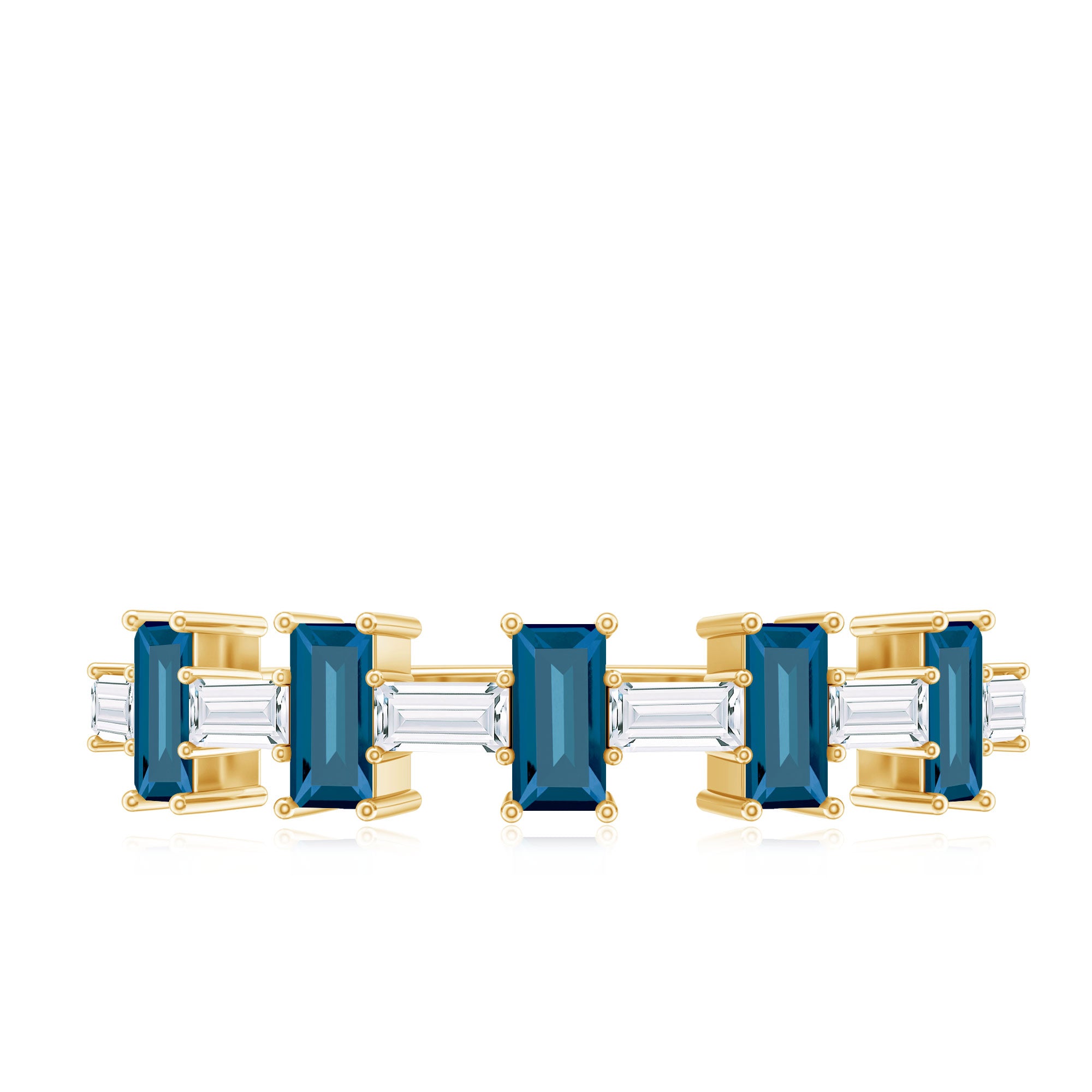 London Blue Topaz and Diamond Baguette Eternity Band Ring AAA - Rosec Jewels