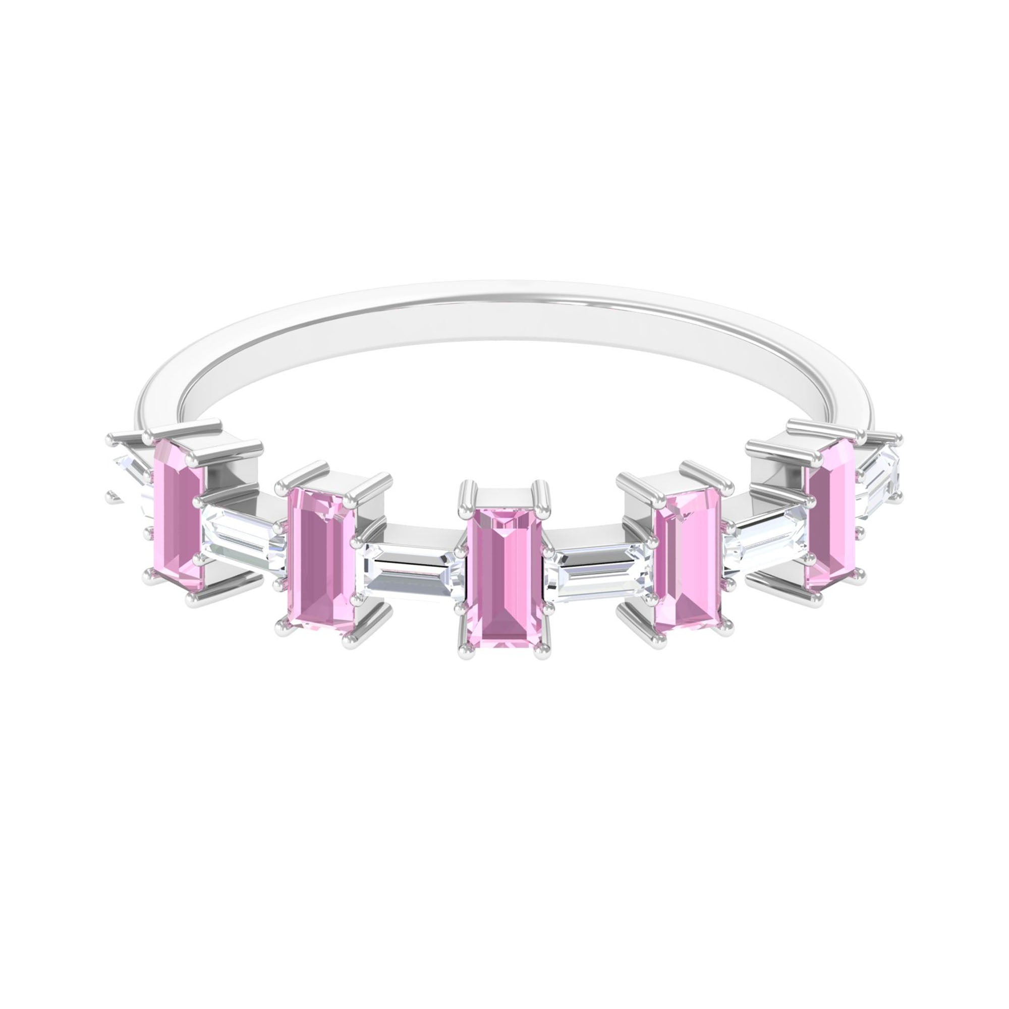 Pink Tourmaline and Moissanite East West Half Eternity Ring