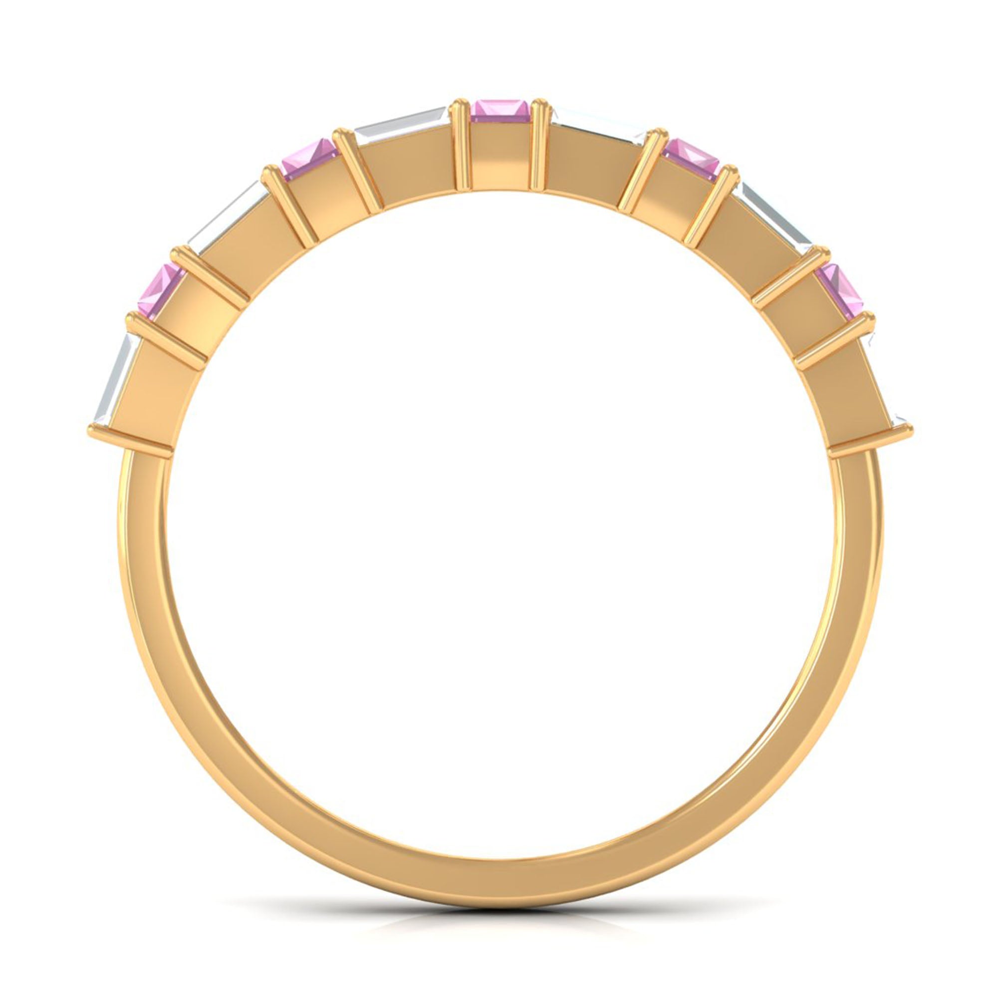 Pink Tourmaline and Moissanite East West Half Eternity Ring AAA - Rosec Jewels