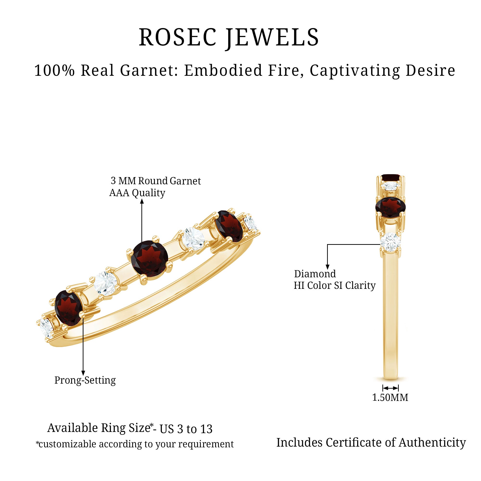 Rosec Jewels-Natural Garnet Diamond Half Eternity Ring