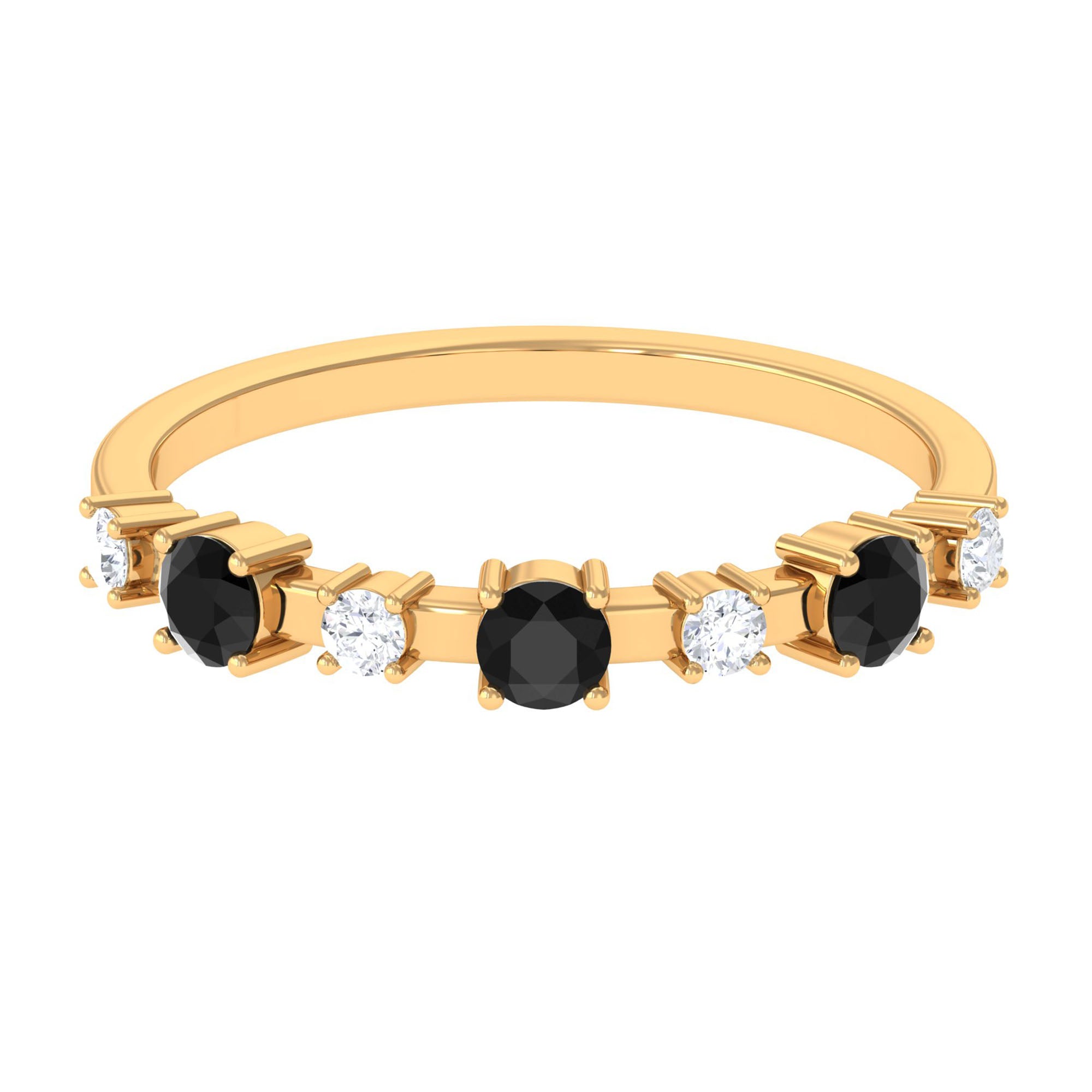 Black Spinel and Diamond Half Eternity Ring AAA - Rosec Jewels