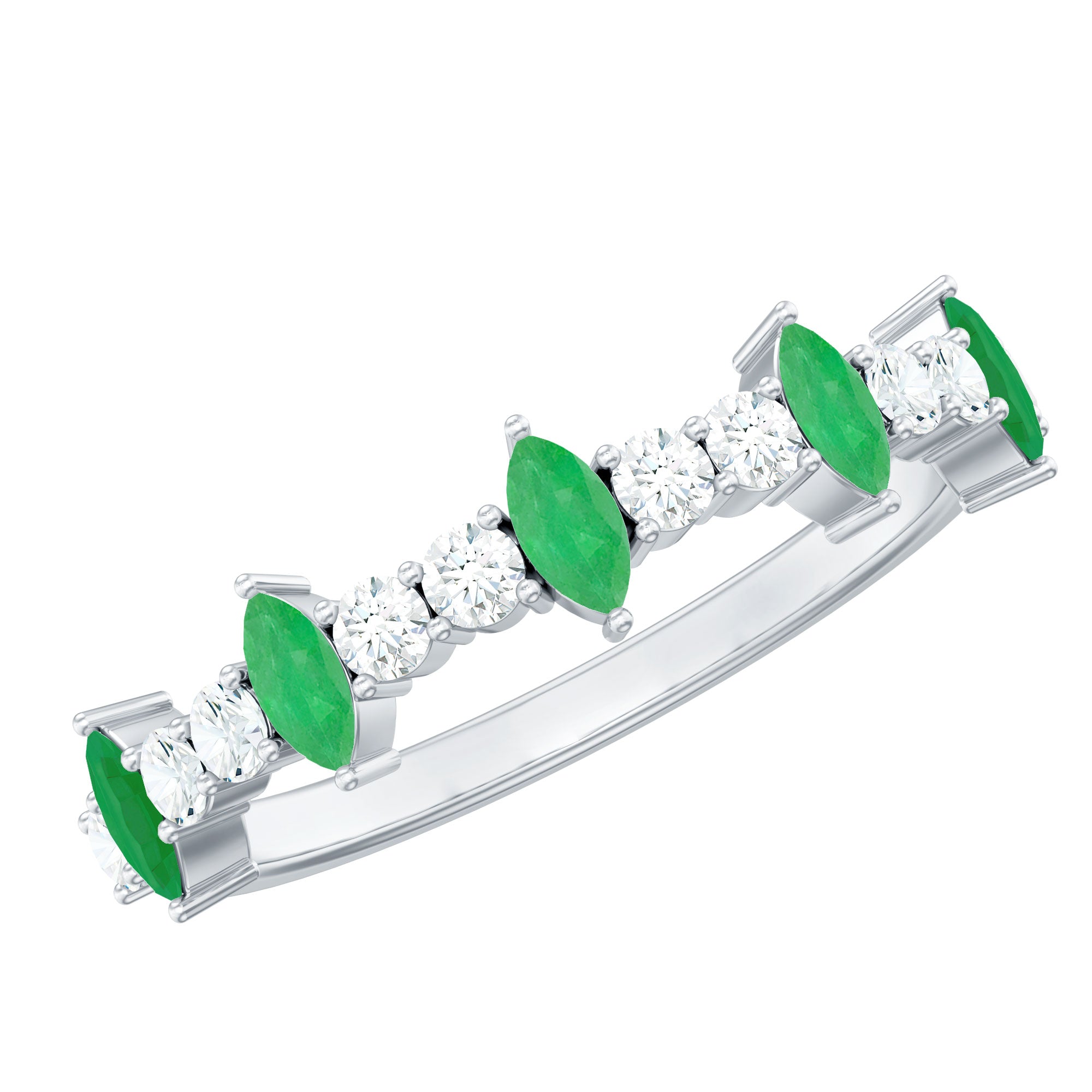 Natural Marquise Emerald Diamond Half Eternity Anniversary Ring with Certificate