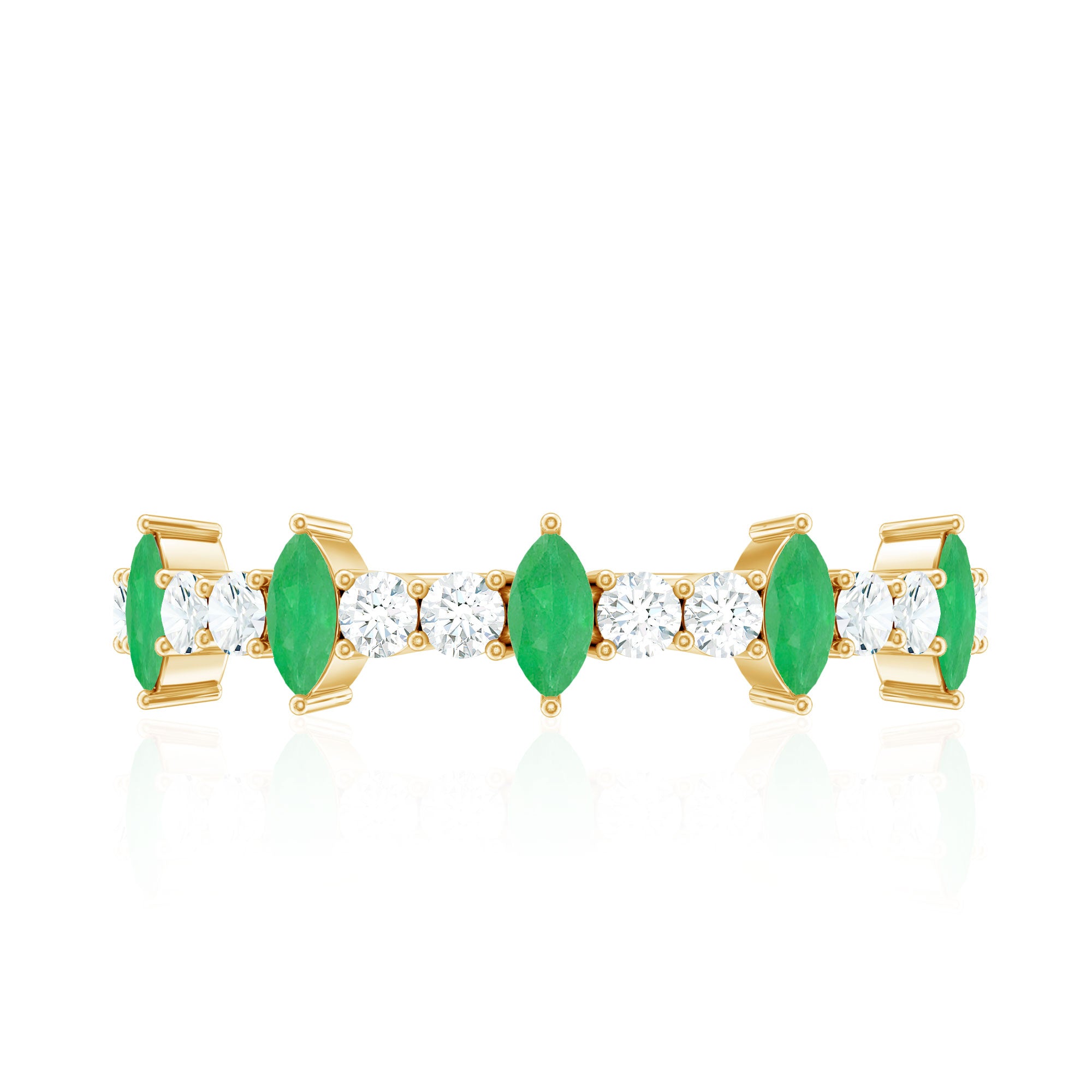 Natural Marquise Emerald Diamond Half Eternity Anniversary Ring with Certificate AAA - Rosec Jewels