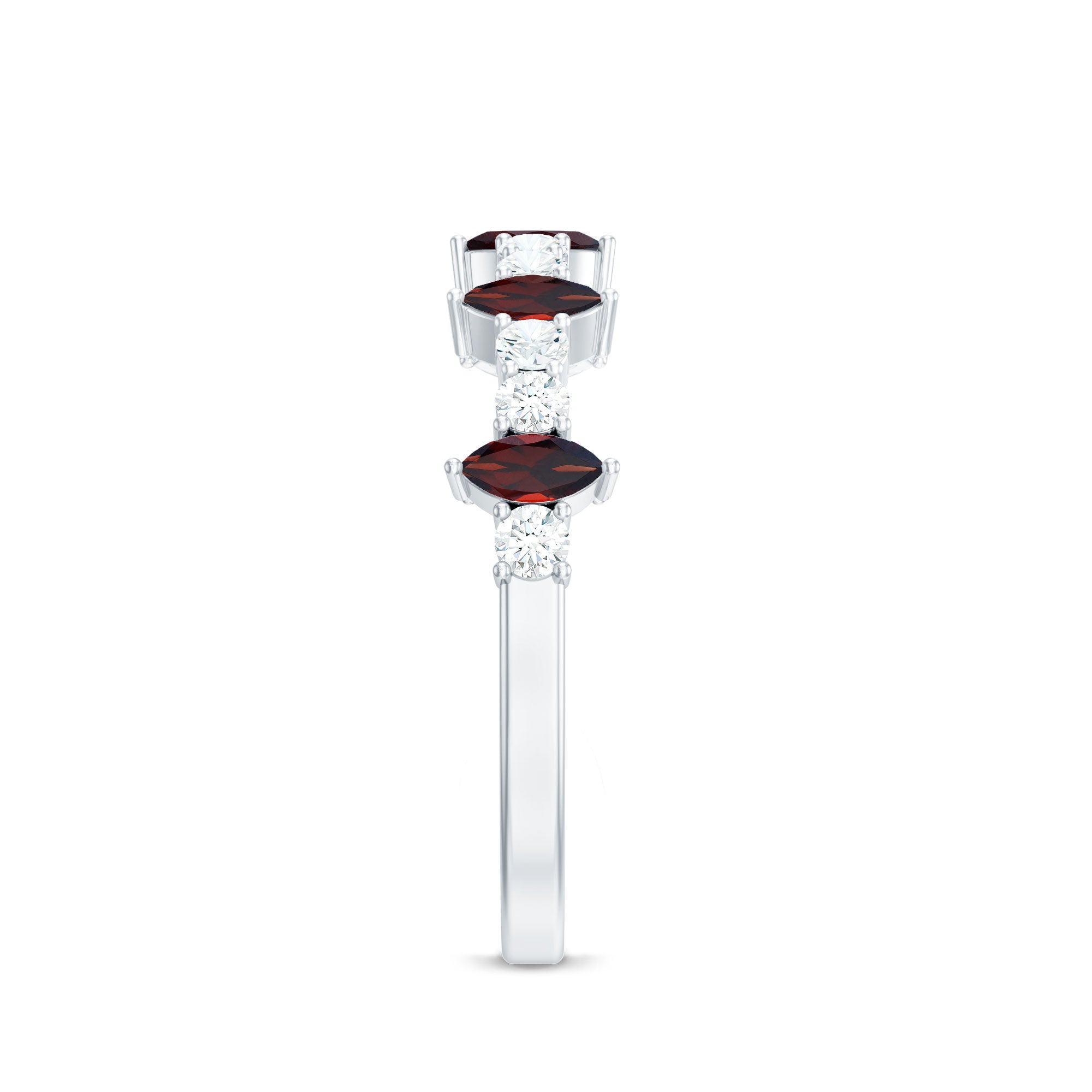 Natural Marquise Garnet Half Eternity Ring with Diamond AAA - Rosec Jewels