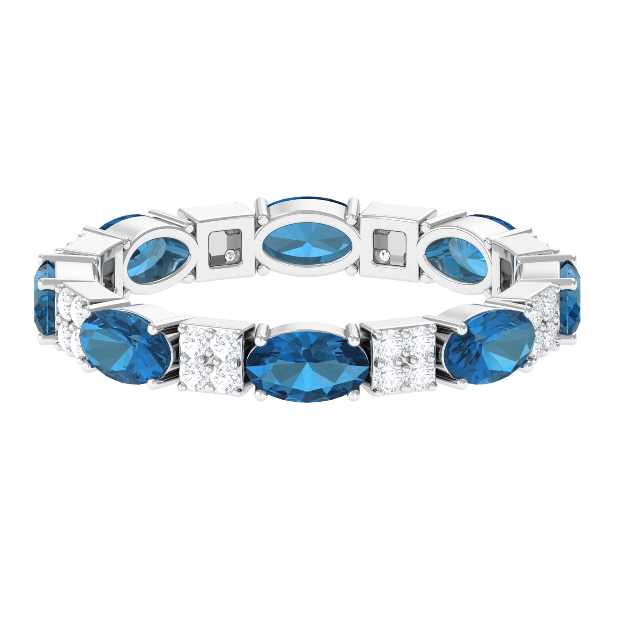 Oval London Blue Topaz Full Eternity Band Ring with Diamond