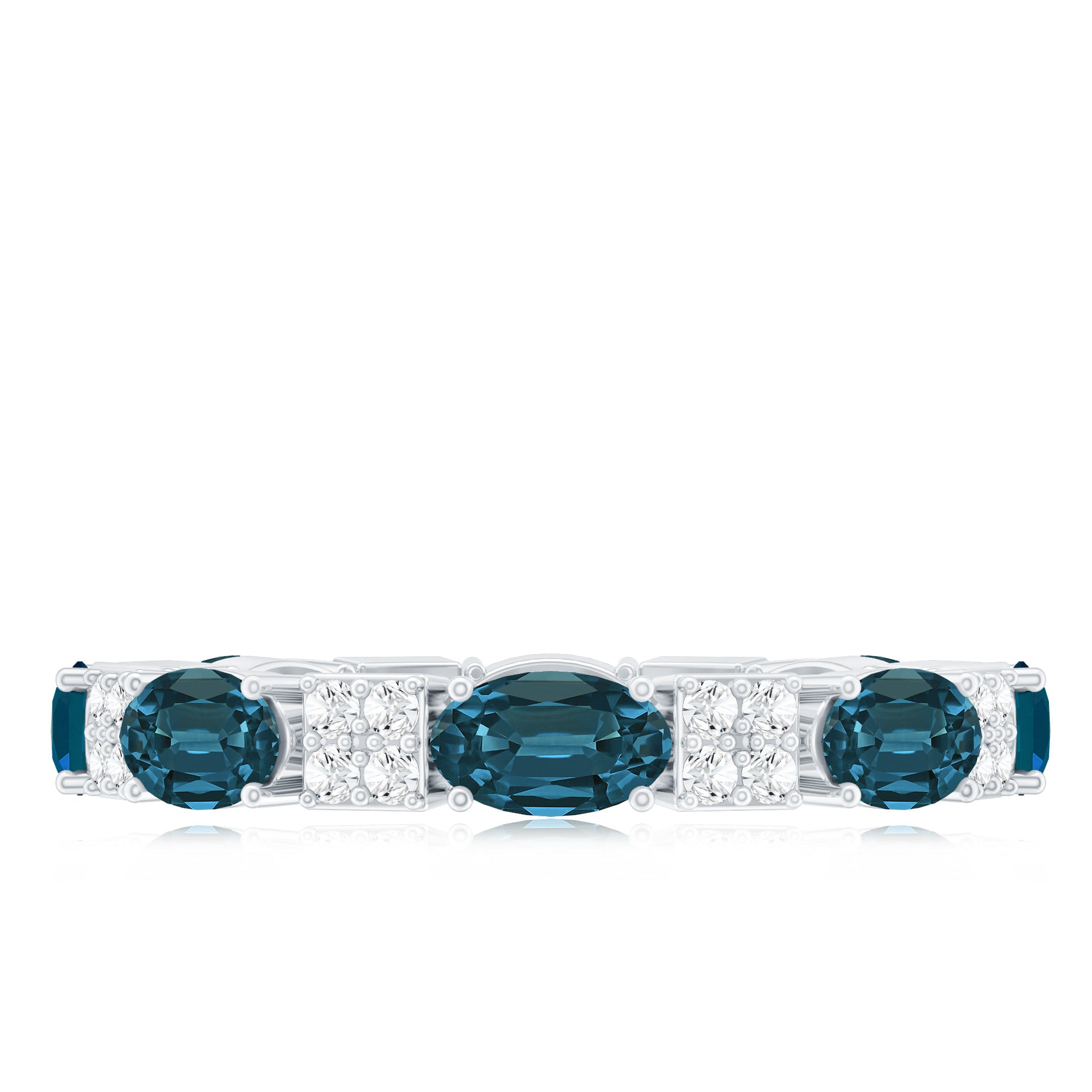 Oval London Blue Topaz Full Eternity Band Ring with Diamond AAA - Rosec Jewels