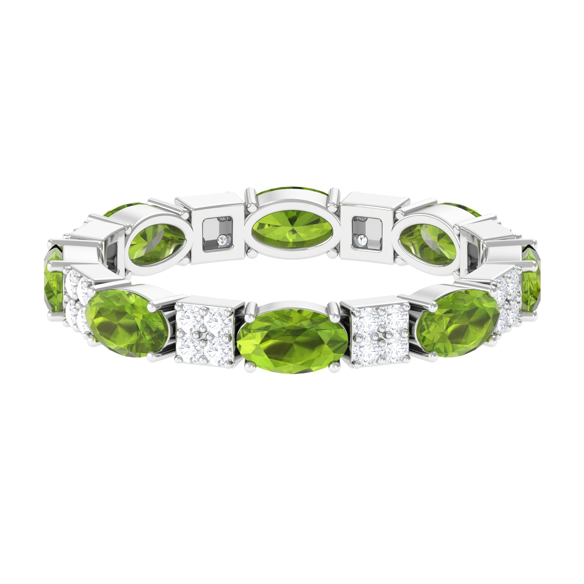 Oval Cut Peridot and Diamond Eternity Ring