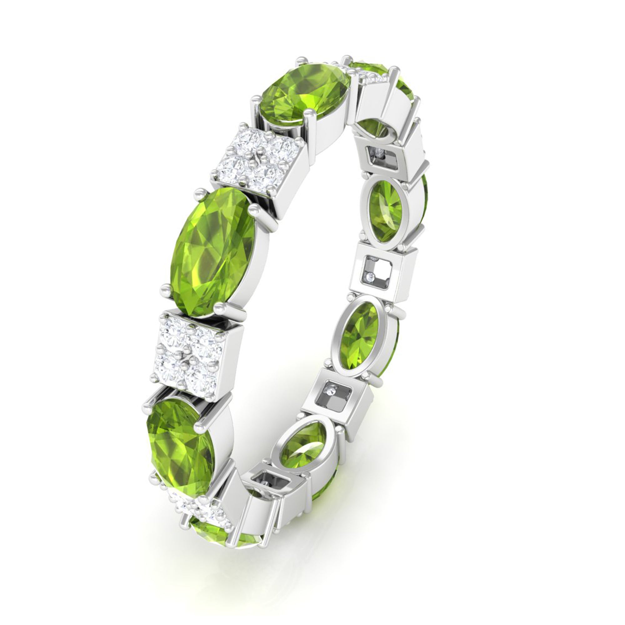 Oval Cut Peridot and Diamond Eternity Ring AAA - Rosec Jewels