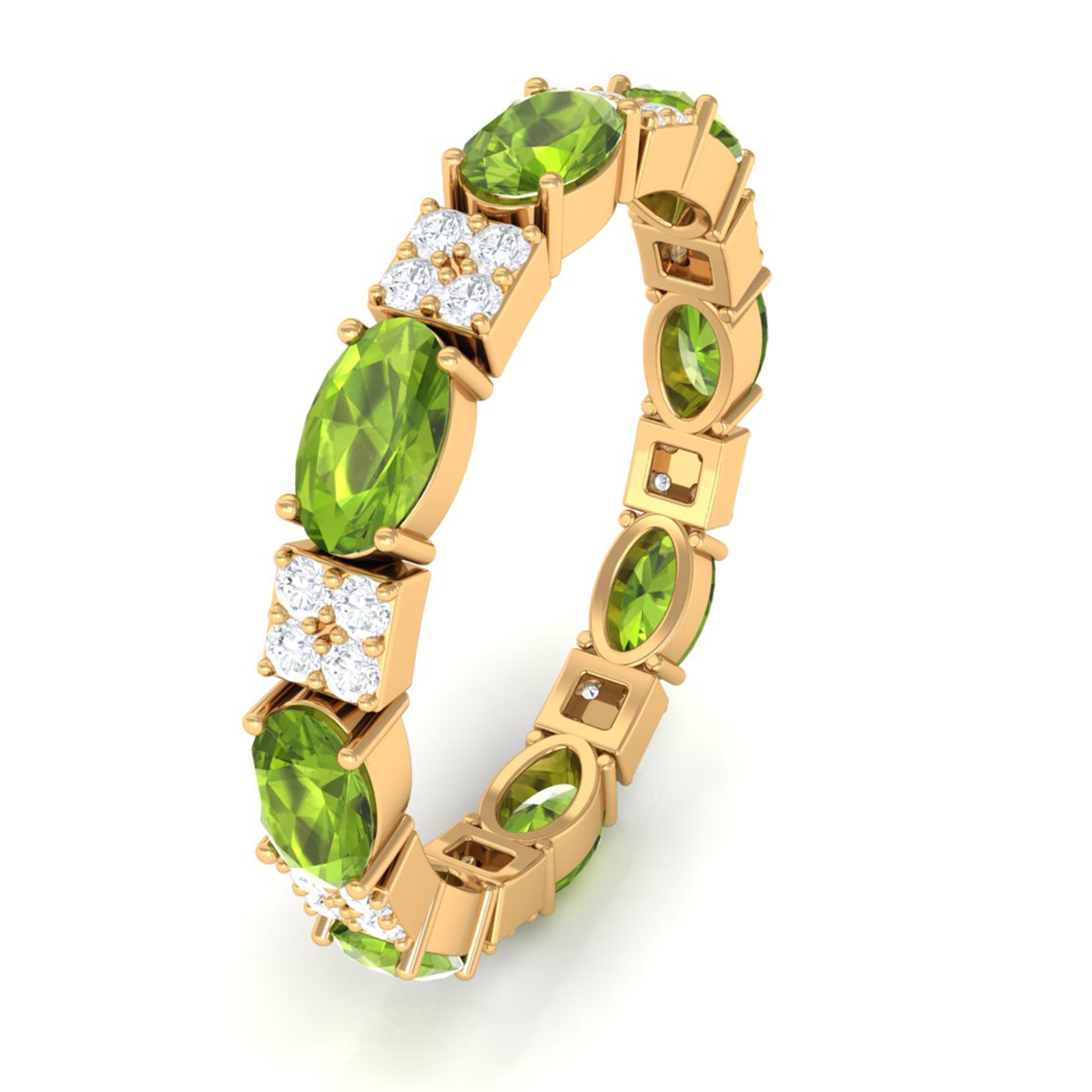 Oval Cut Peridot and Diamond Eternity Ring AAA - Rosec Jewels