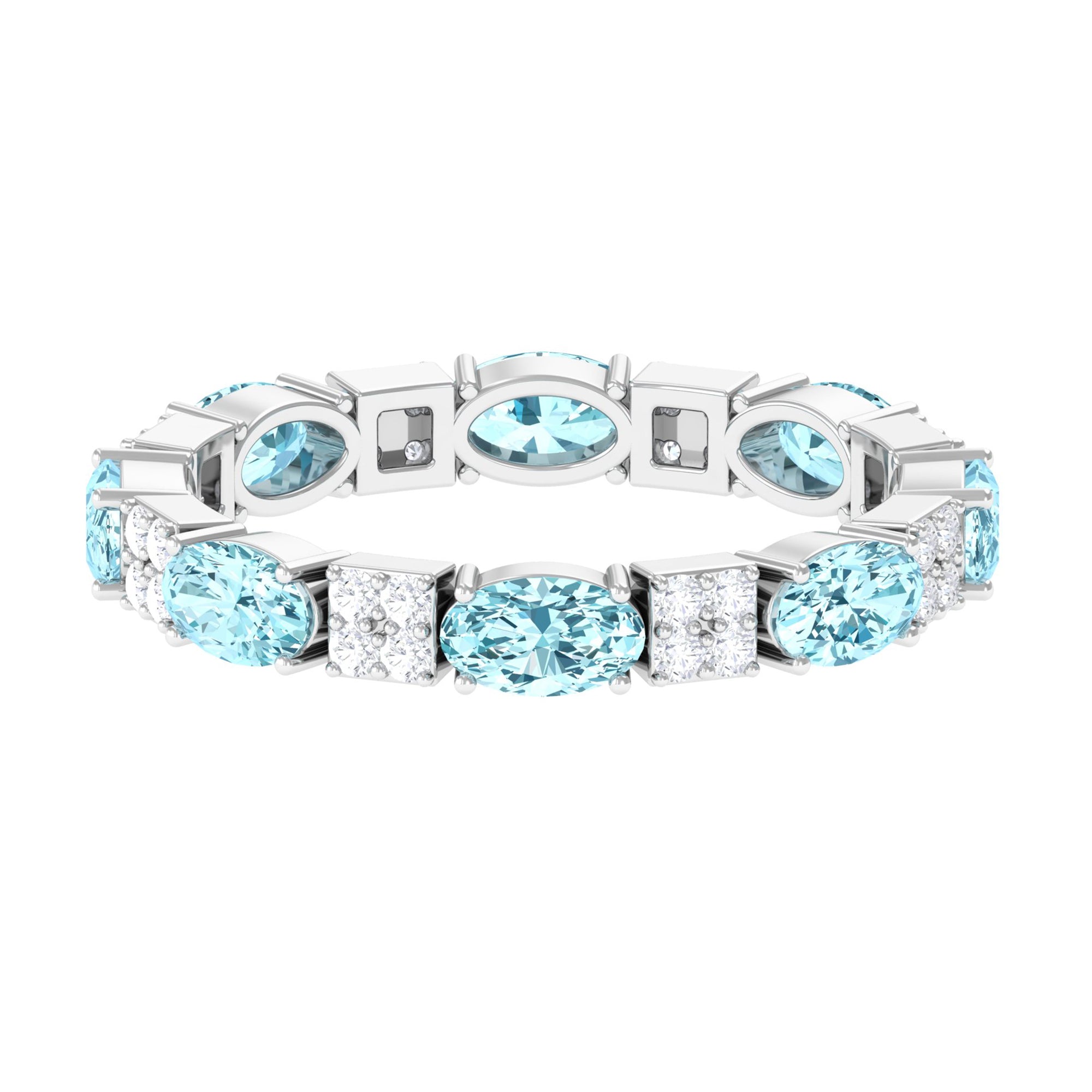 Real Aquamarine and Diamond Full Eternity Ring AAA - Rosec Jewels