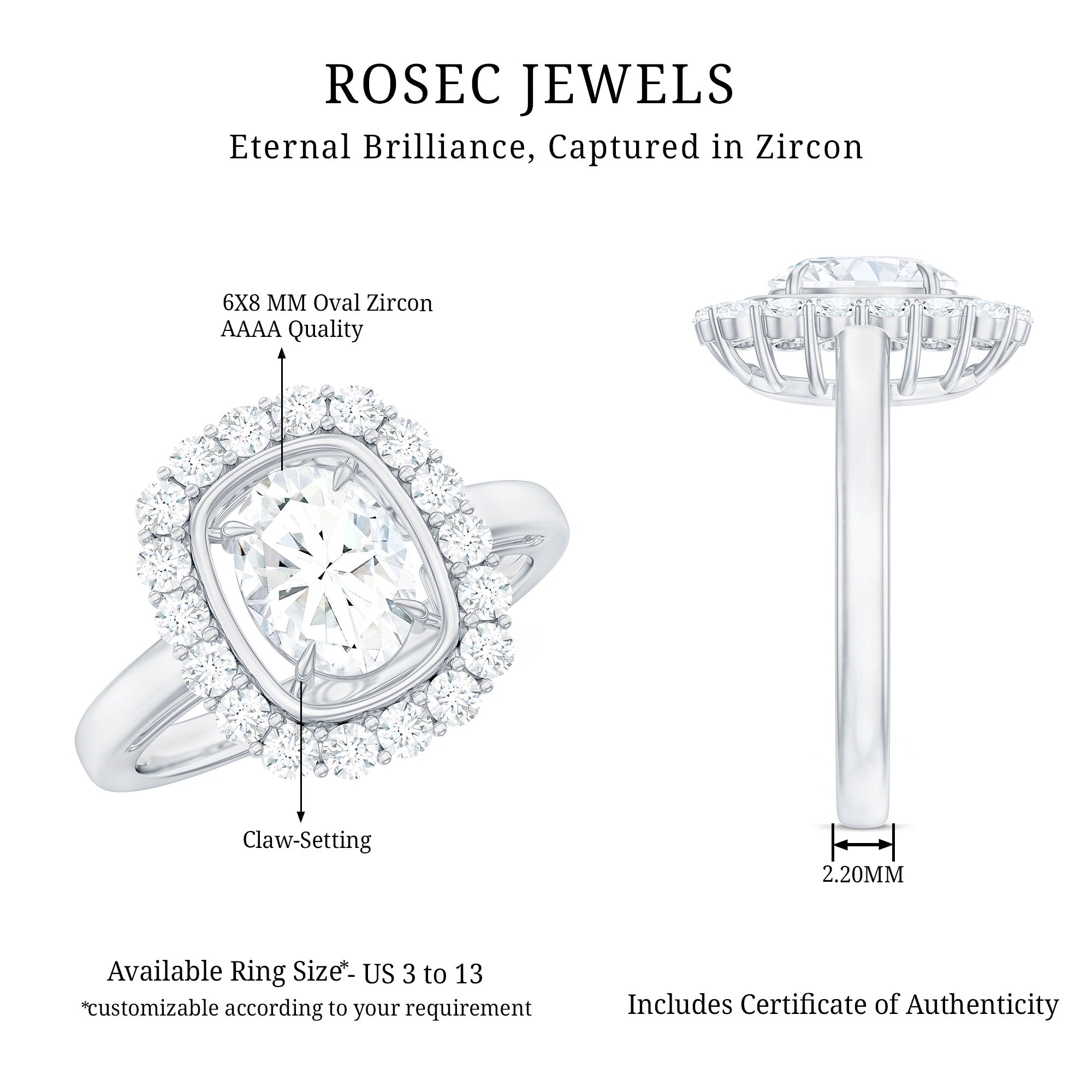 Oval Cubic Zirconia Halo Statement Engagement Ring AAAA - Rosec Jewels