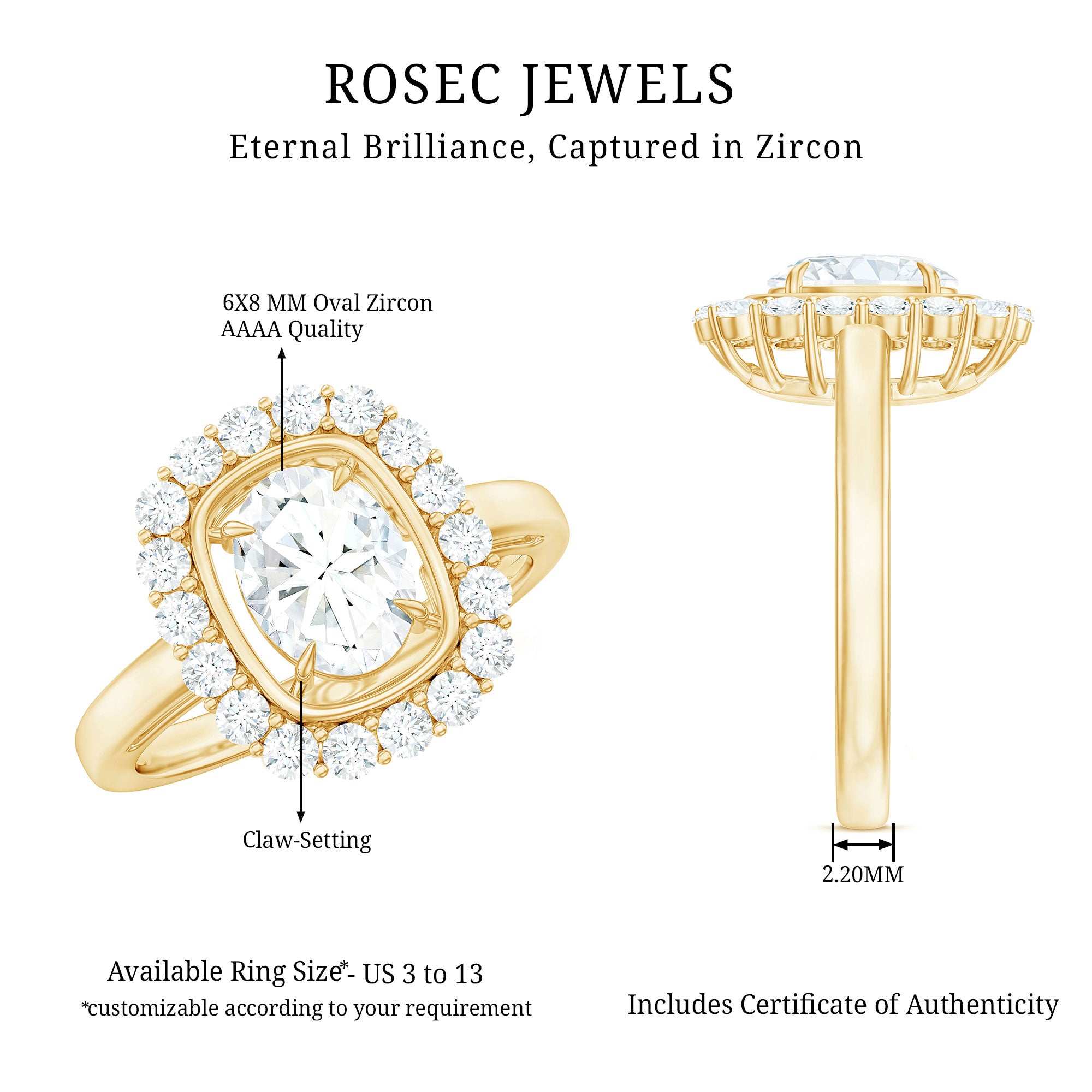 Oval Cubic Zirconia Halo Statement Engagement Ring AAAA - Rosec Jewels