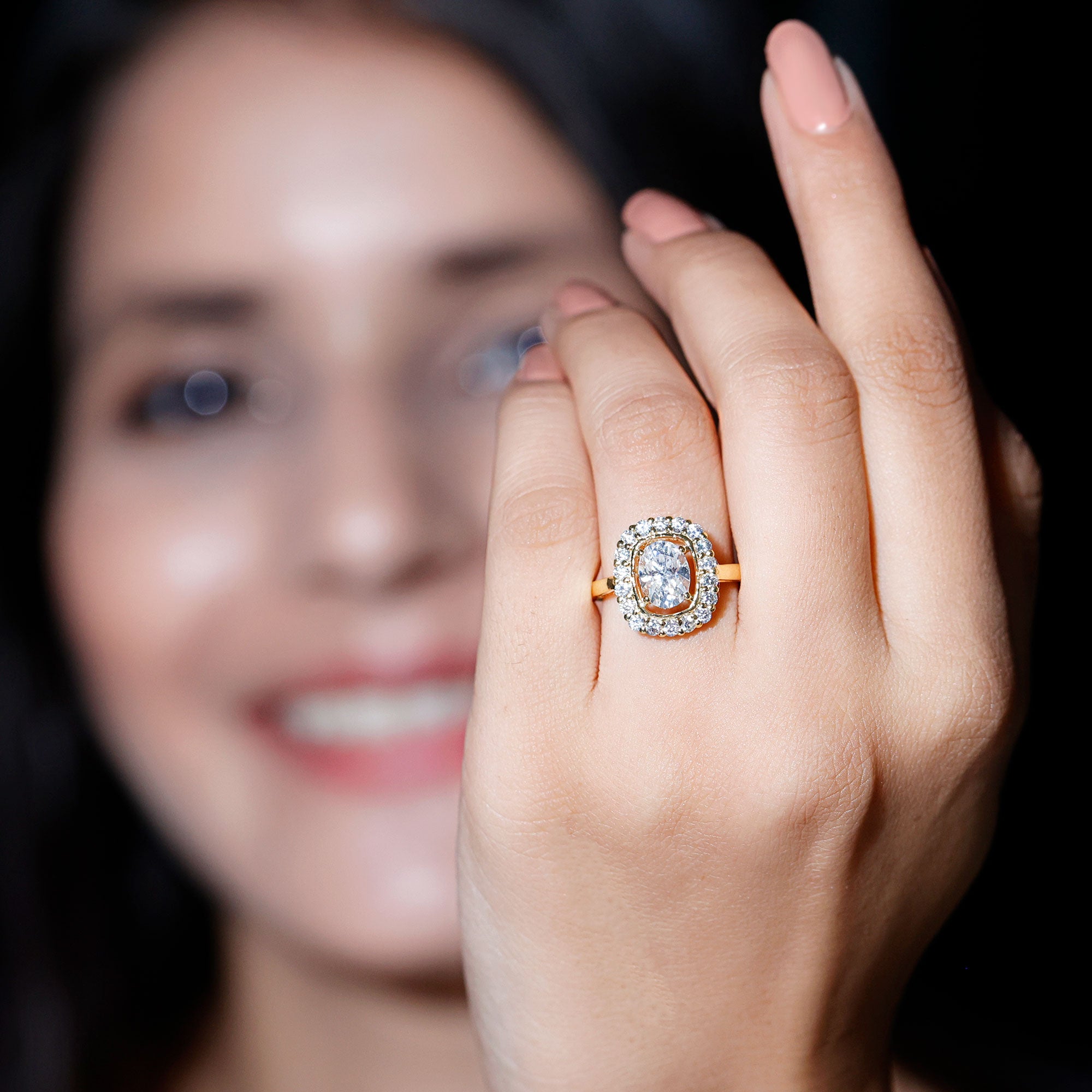 Oval Cubic Zirconia Halo Statement Engagement Ring AAAA - Rosec Jewels