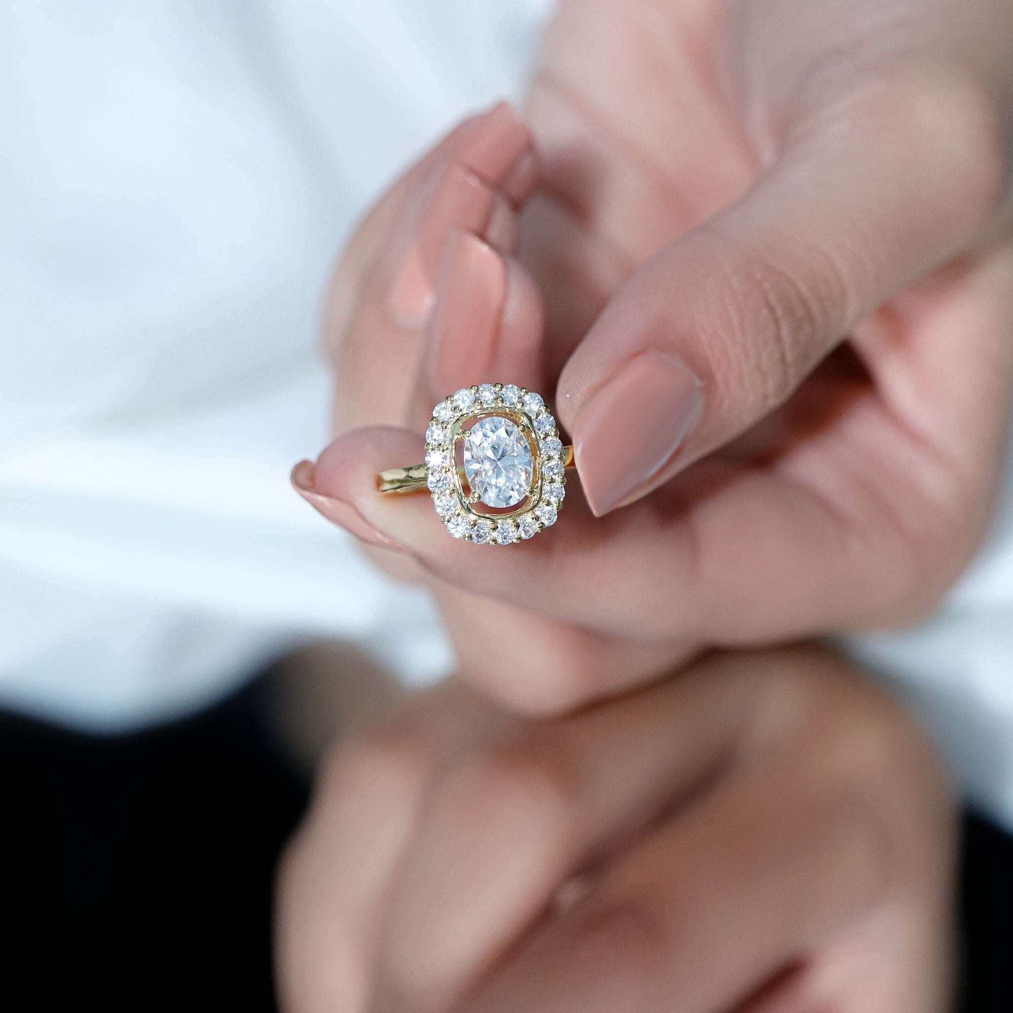 Oval Cubic Zirconia Halo Statement Engagement Ring AAAA - Rosec Jewels