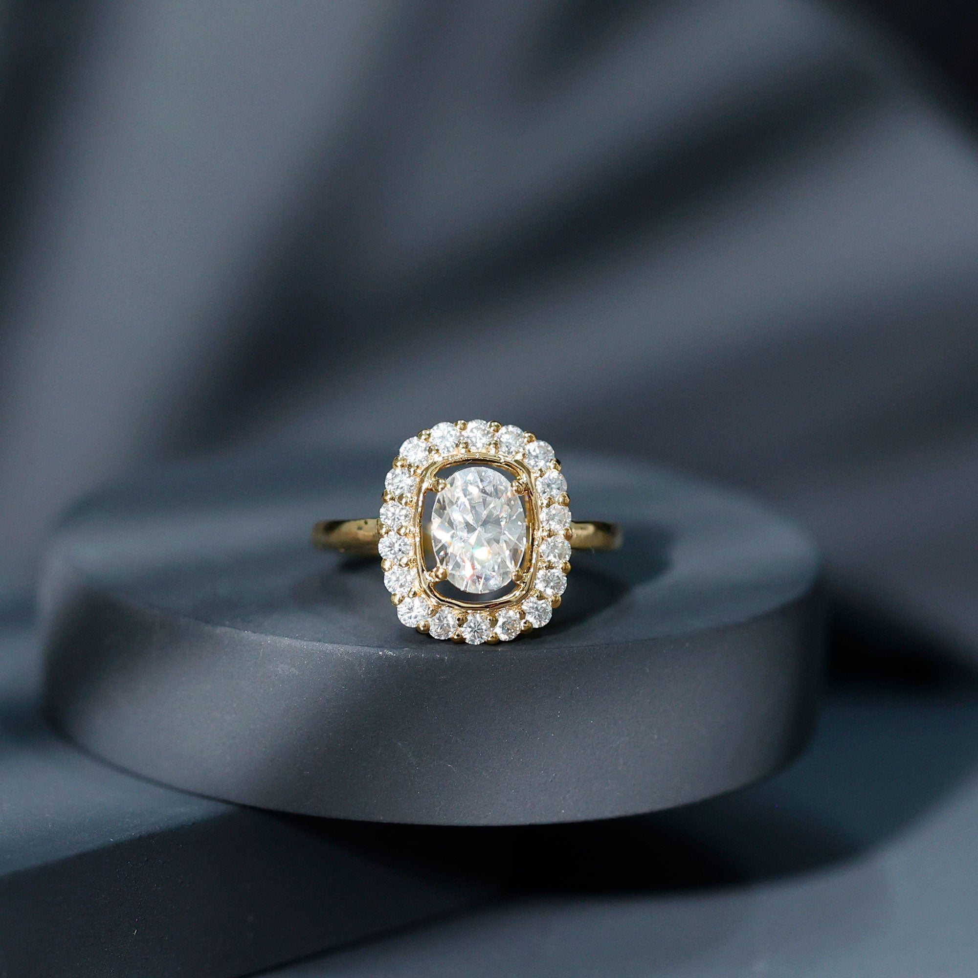 Oval Cubic Zirconia Halo Statement Engagement Ring AAAA - Rosec Jewels