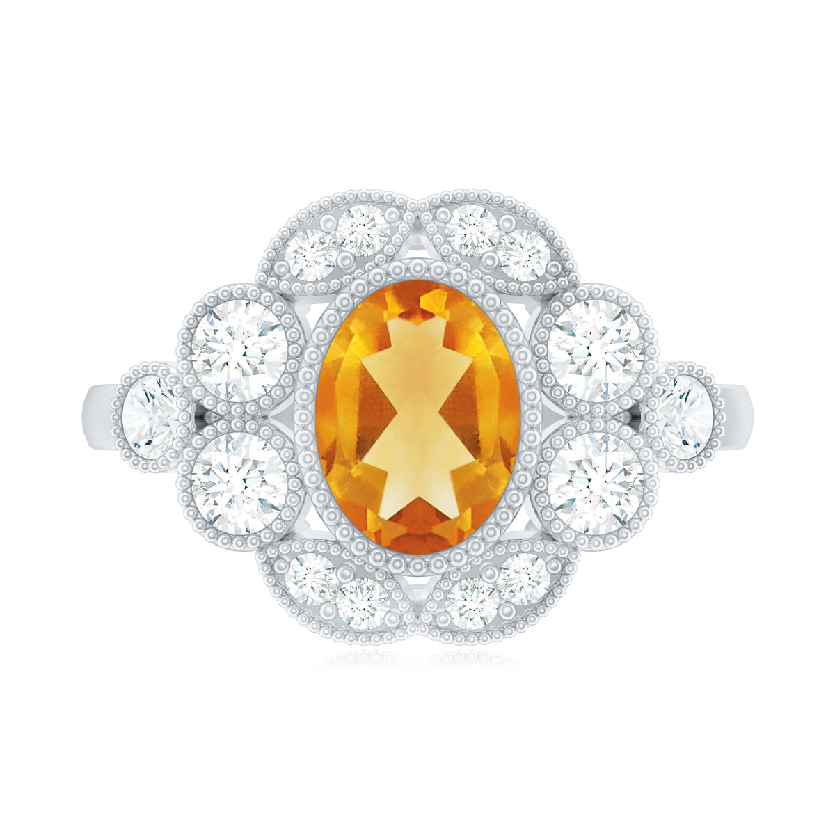 Vintage Looking Citrine Huge Engagement Ring with Moissanite AAA - Rosec Jewels
