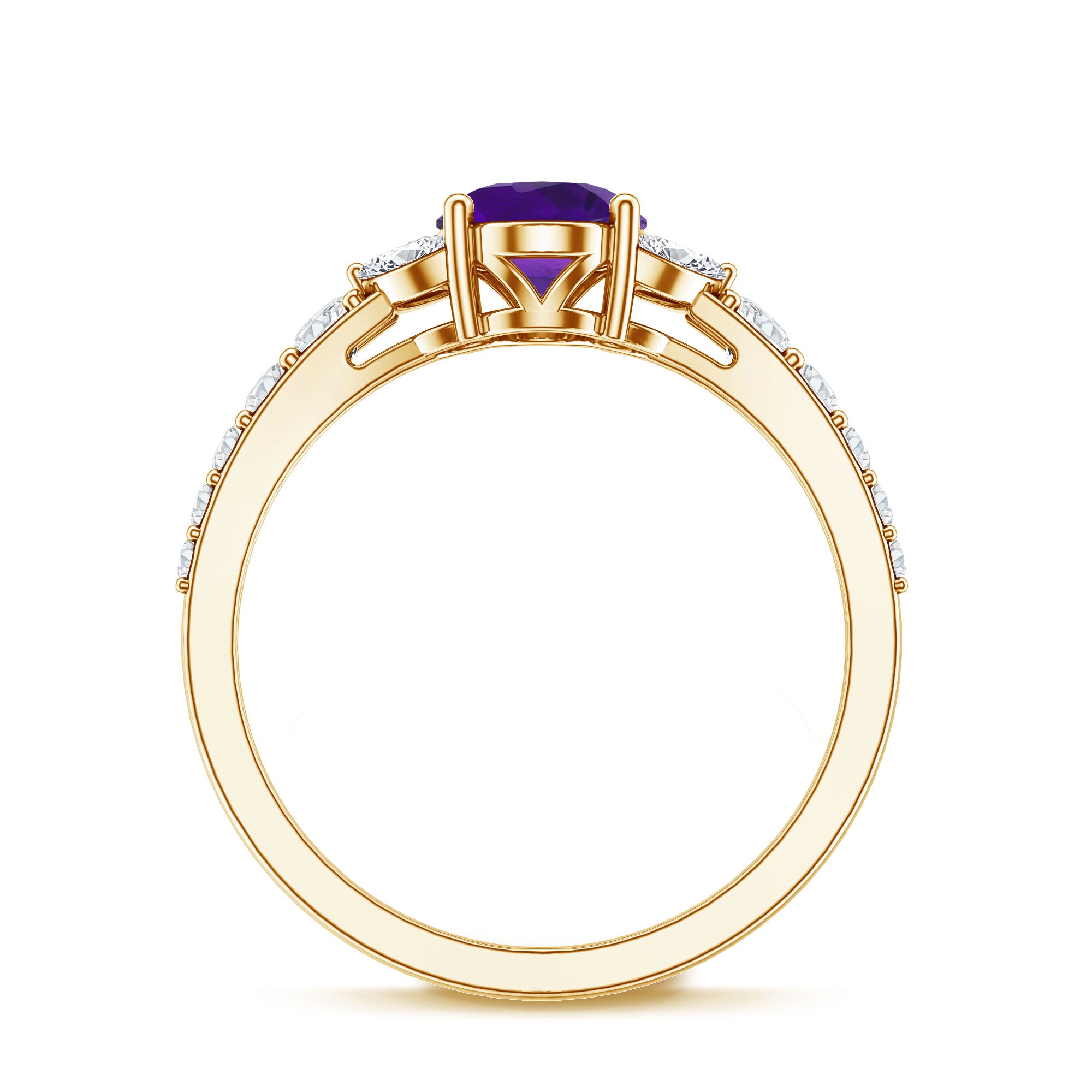 Natural 1 Carat Amethyst Oval Engagement Ring with Diamond AAA - Rosec Jewels