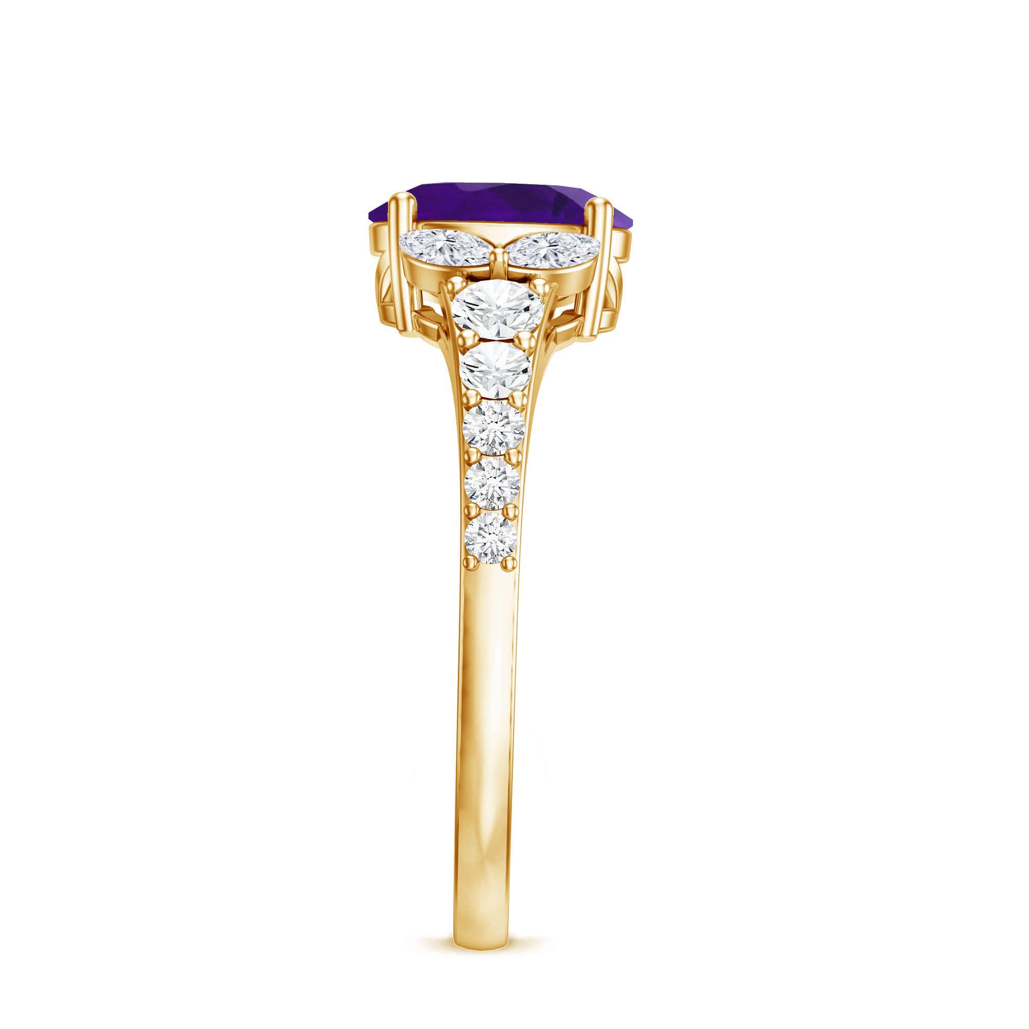 Natural 1 Carat Amethyst Oval Engagement Ring with Diamond AAA - Rosec Jewels