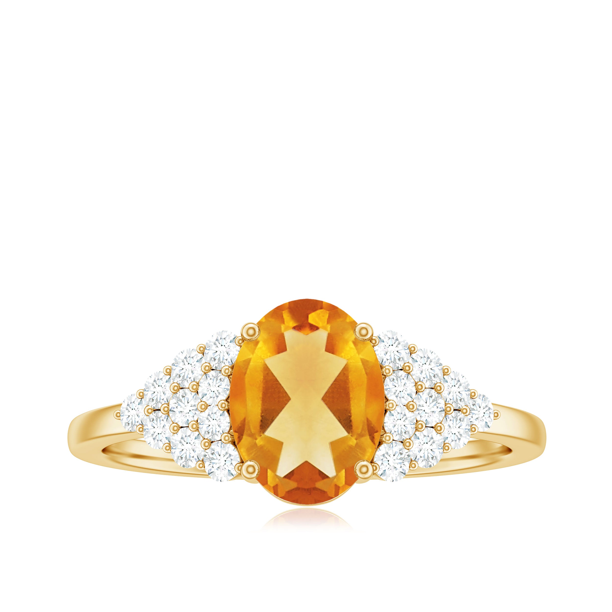 Natural Yellow Citrine Oval Engagement Ring with Diamond Side Stones AAA - Rosec Jewels