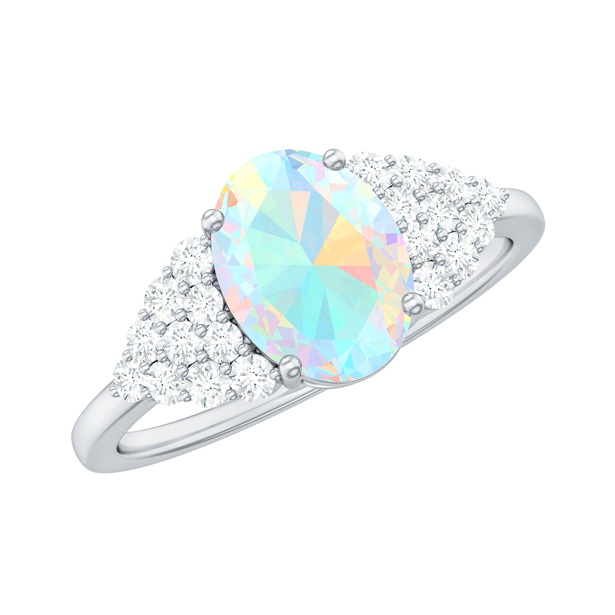 Certified 6X8mm Ethiopian Opal Oval Engagement Ring with Diamond