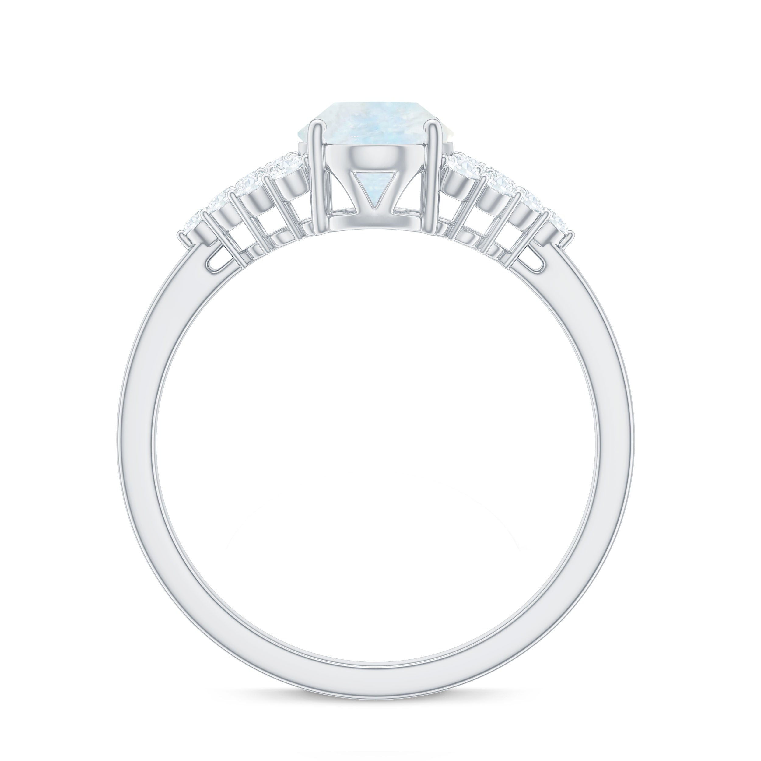 1 CT Oval Cut Moonstone Solitaire Ring with Diamond Accent AAA - Rosec Jewels