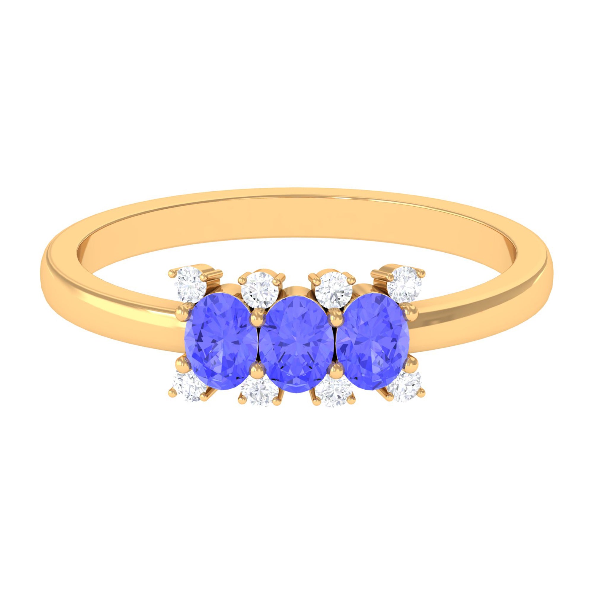 Rosec Jewels-Oval Cut Tanzanite Three Stone Ring with Diamond