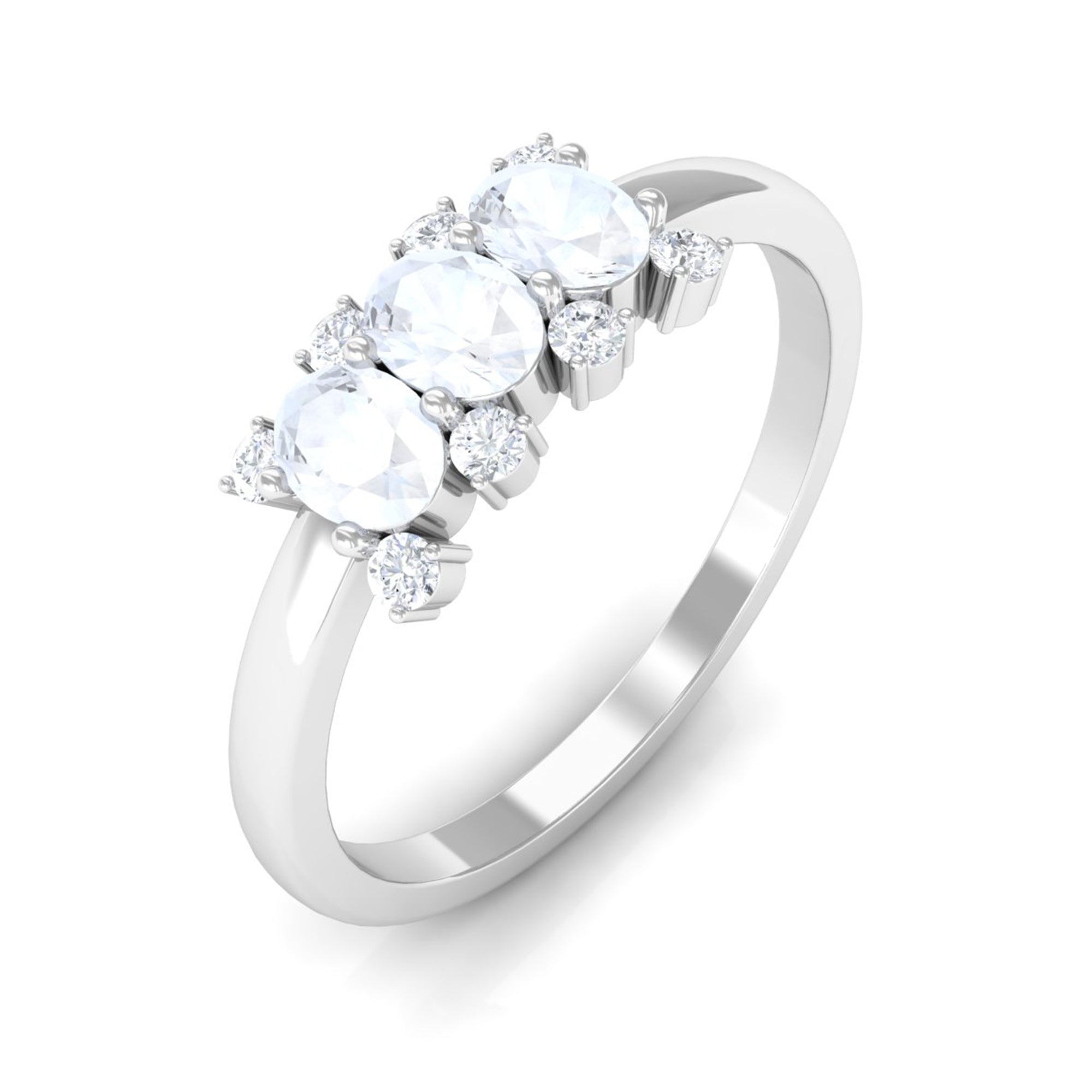 1 CT Oval Cut Moonstone Three Stone Ring with Diamond AAA - Rosec Jewels