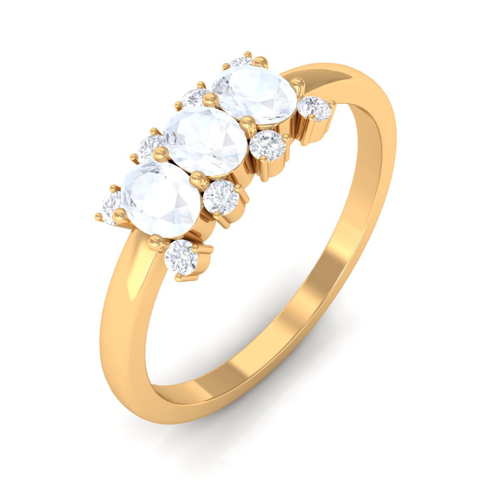 1 CT Oval Cut Moonstone Three Stone Ring with Diamond AAA - Rosec Jewels