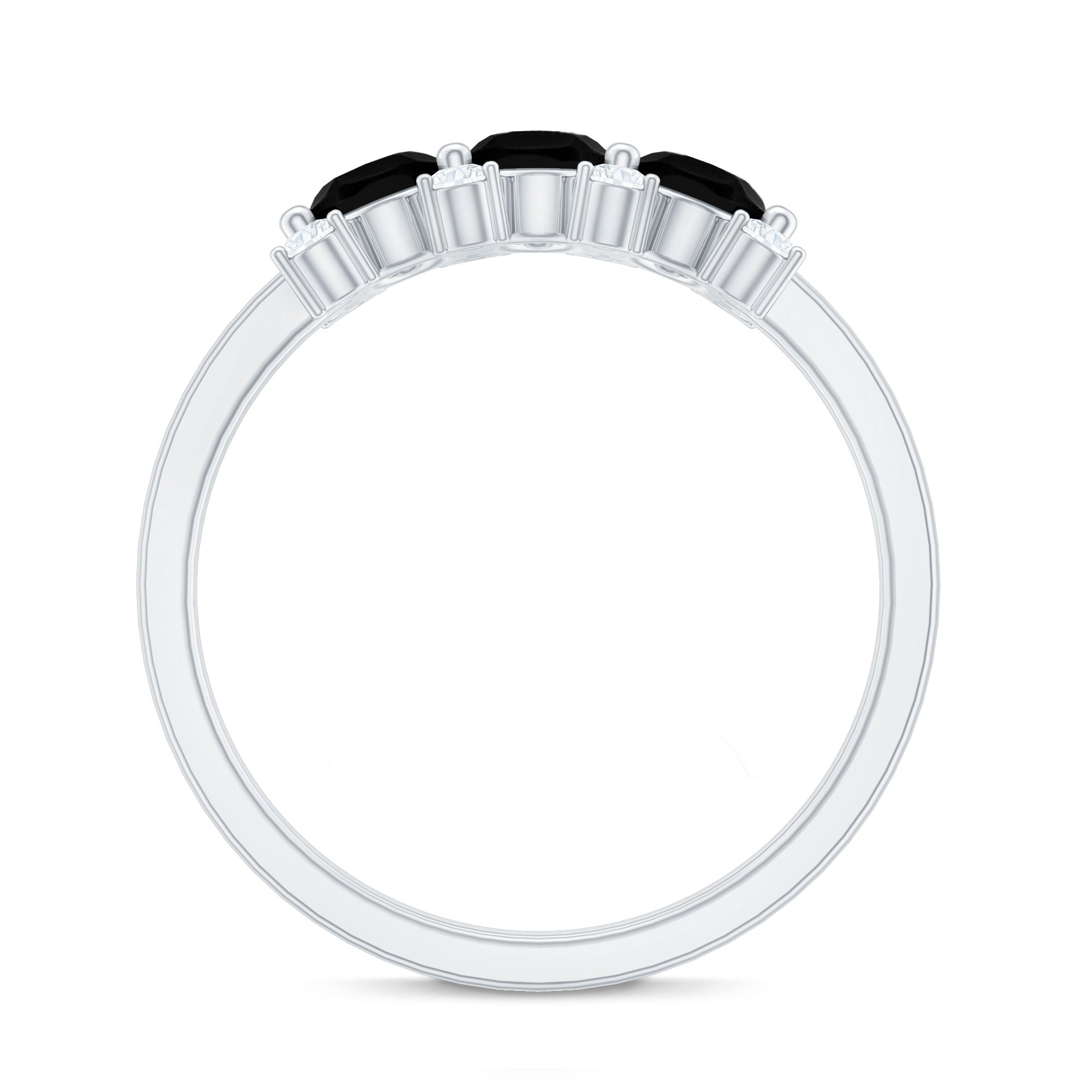 Rosec Jewels-Natural Oval Black Spinel 3 Stone Engagement Ring with Diamond