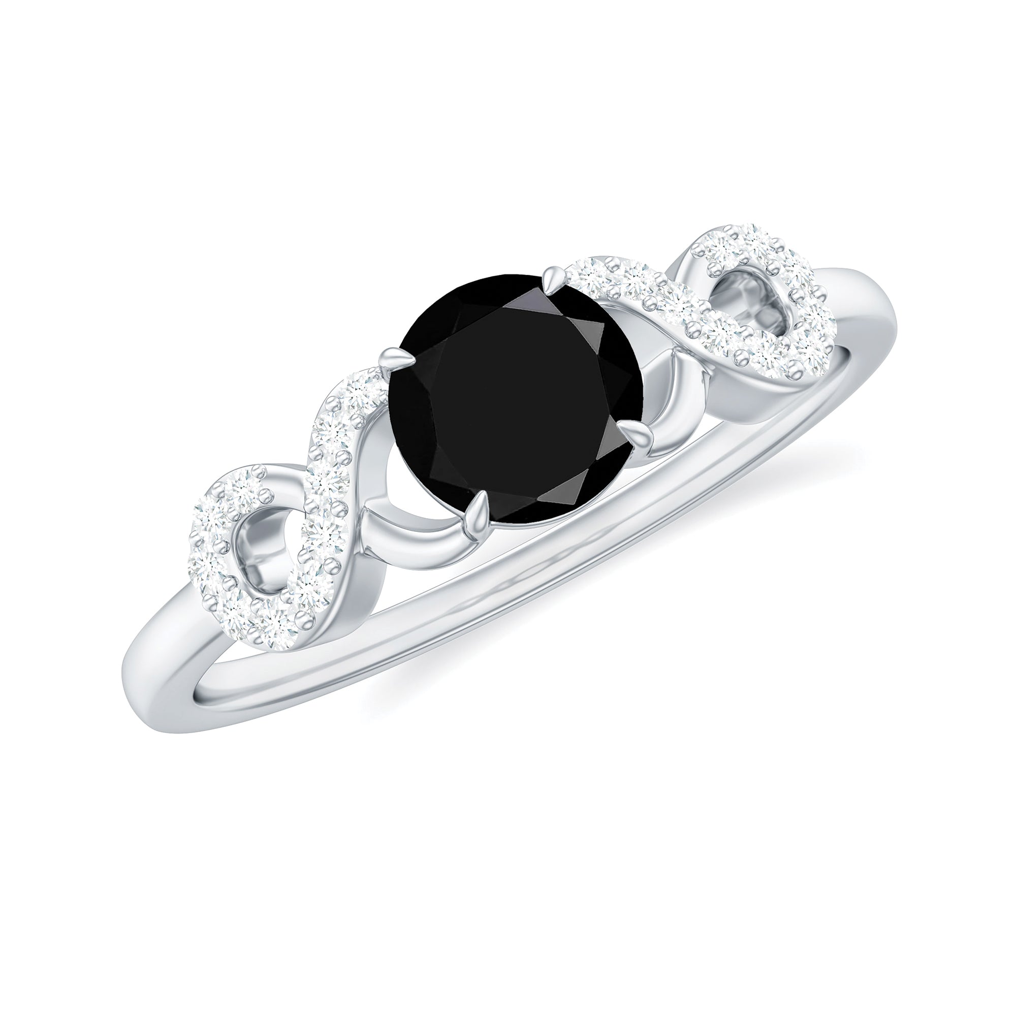 Round Black and White Diamond Infinity Engagement Ring