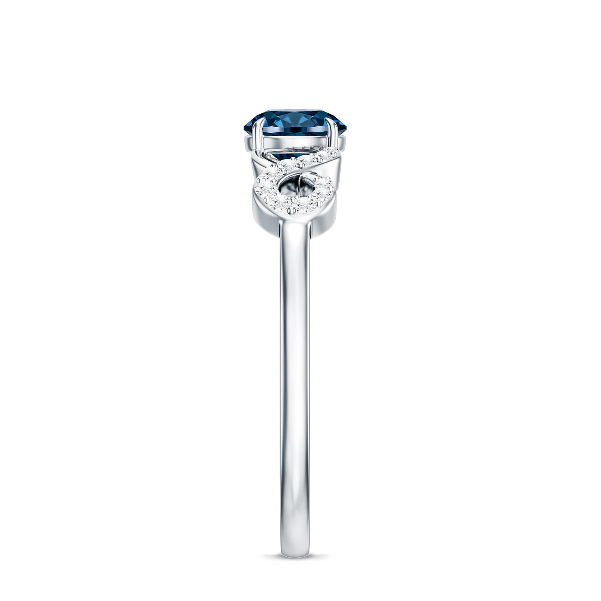 0.6 Carat Round London Blue Topaz Engagement Ring with Criss Cross Diamond AAA - Rosec Jewels