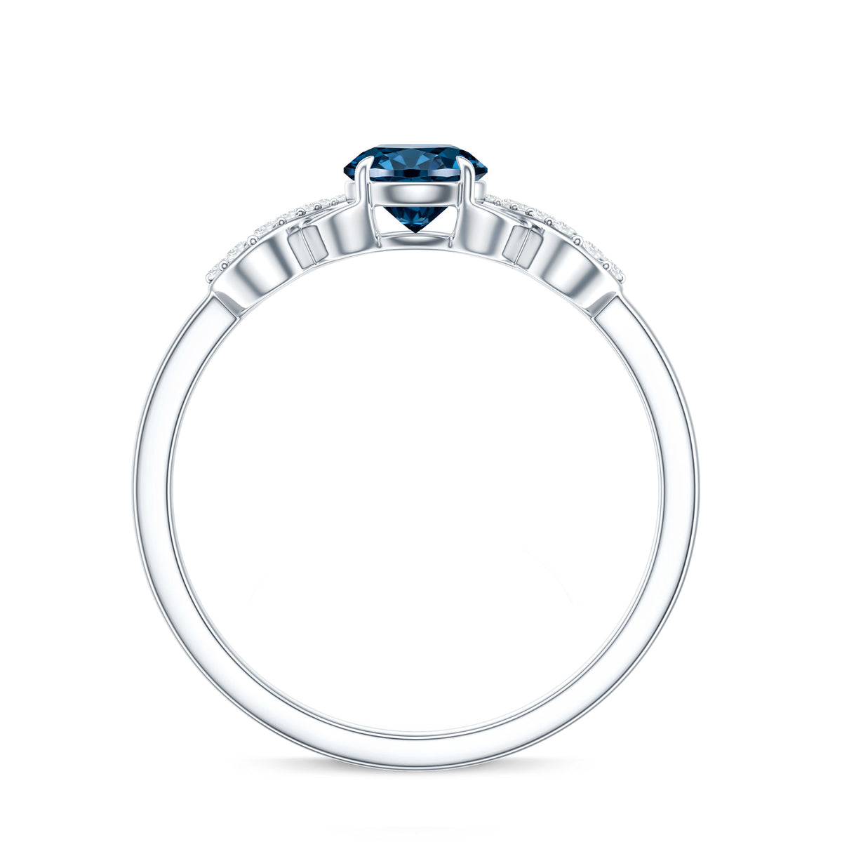 0.6 Carat Round London Blue Topaz Engagement Ring with Criss Cross Diamond AAA - Rosec Jewels
