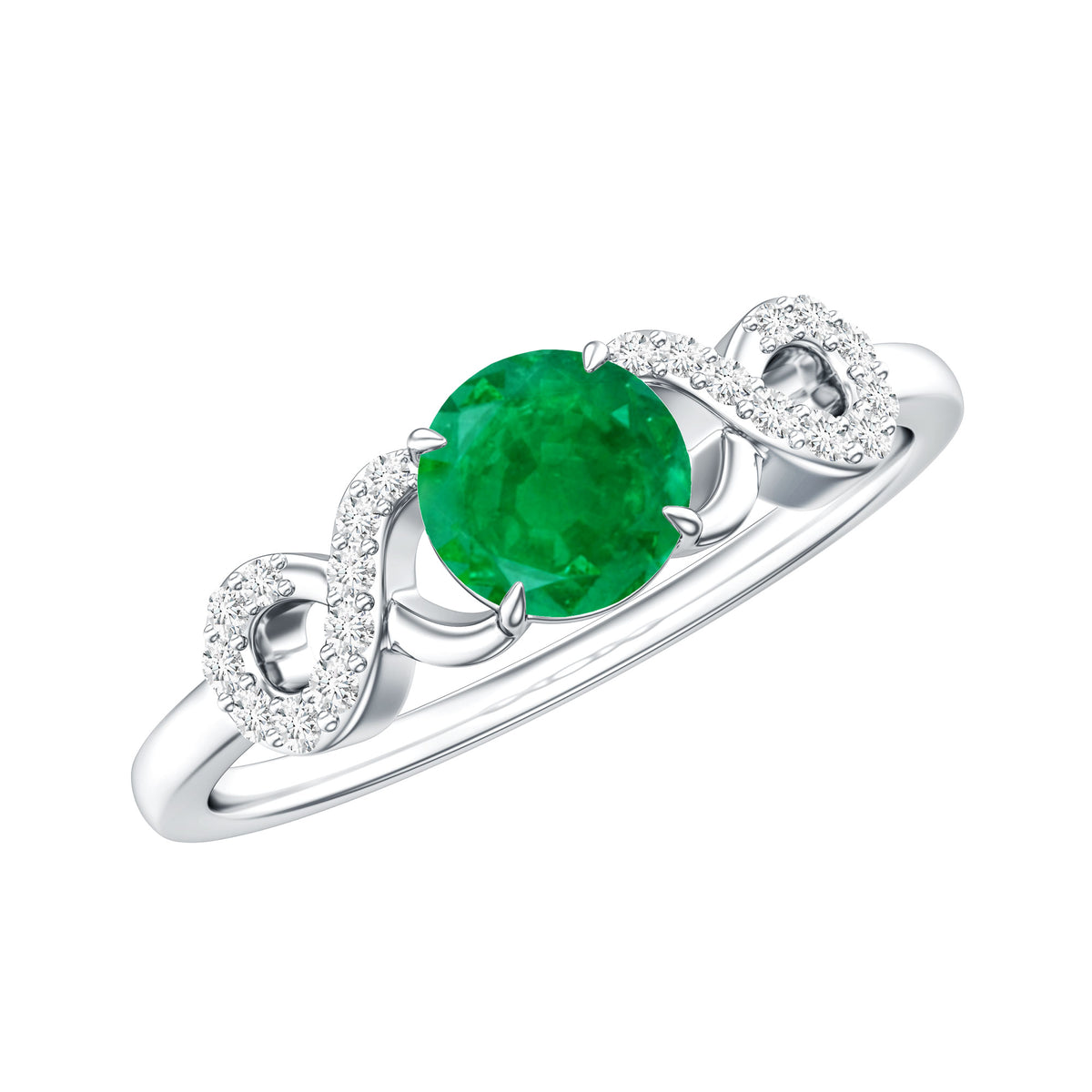Real Emerald Diamond Promise Engagement Ring with Criss Cross Shank AAA - Rosec Jewels